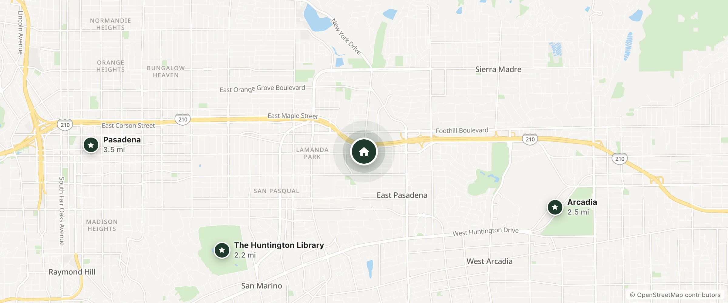 Map of Hotel Le Reve Pasadena and nearby The Huntington Library, Arcadia and Pasadena
