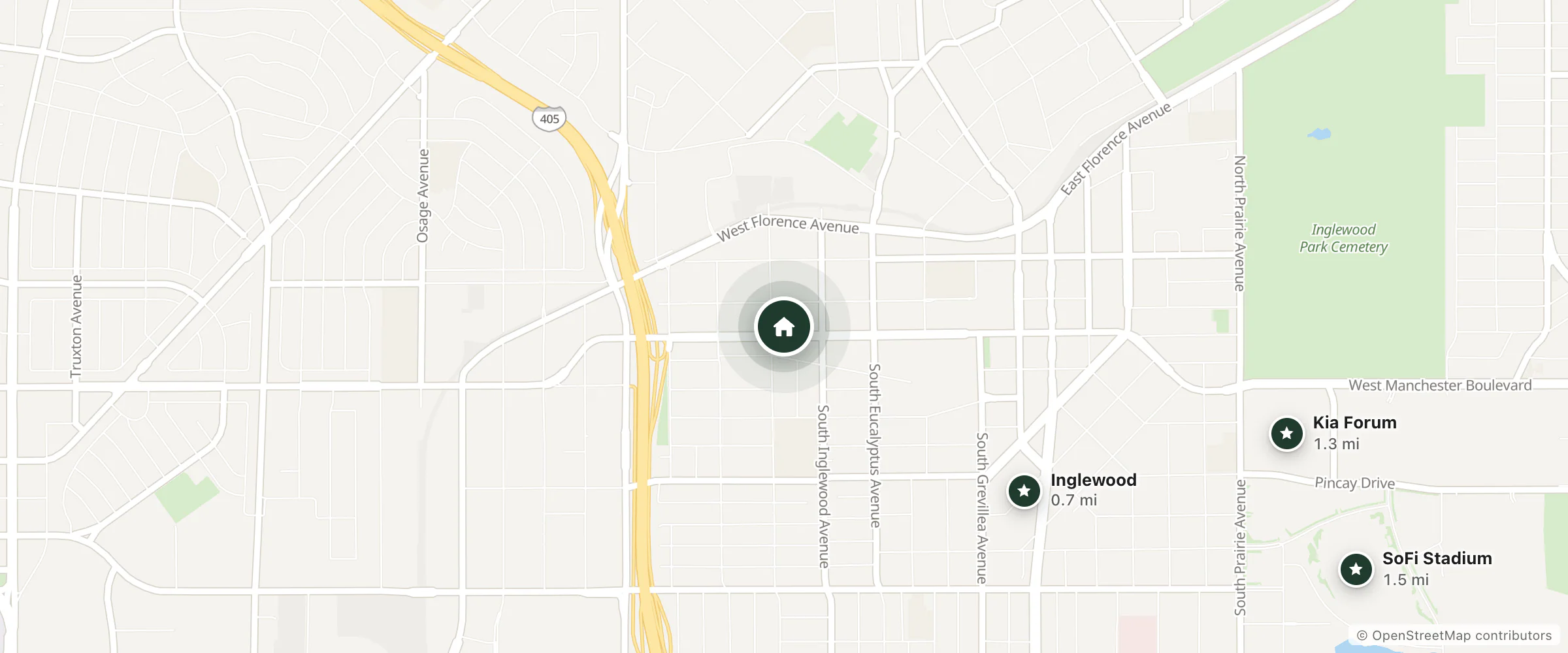 Map of Lotus Motel and nearby Inglewood, Kia Forum and SoFi Stadium