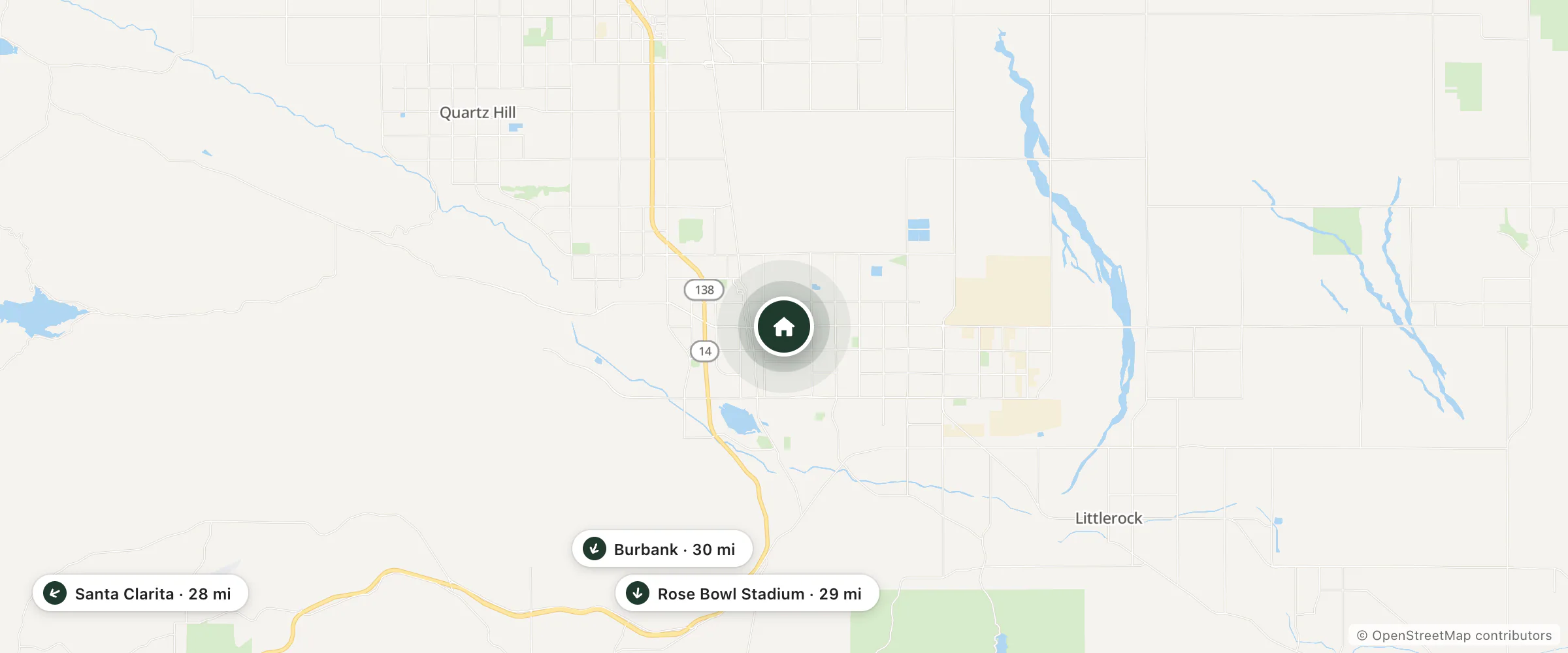 Map of Sherwood Motel and nearby Santa Clarita, Rose Bowl Stadium and Burbank