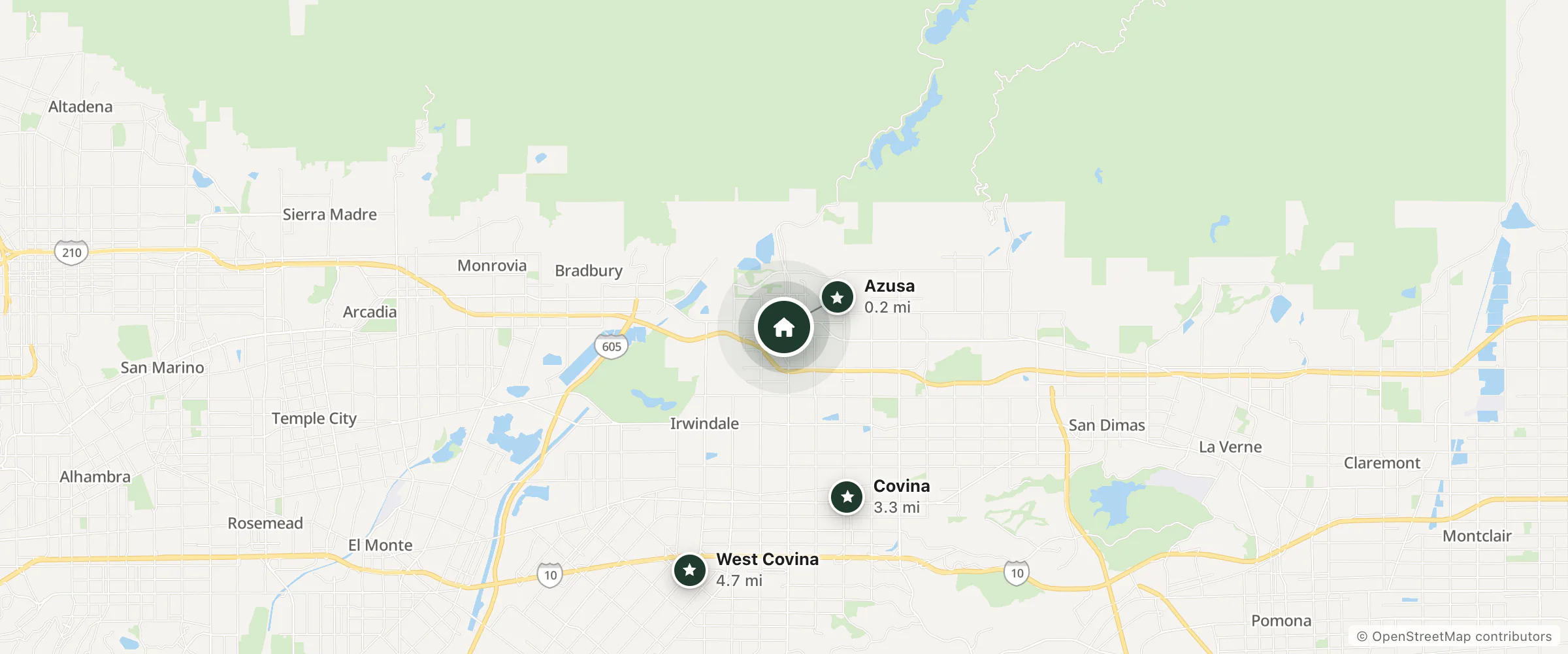 Map of Mantra Coffee & BnB and nearby Azusa, Covina and West Covina