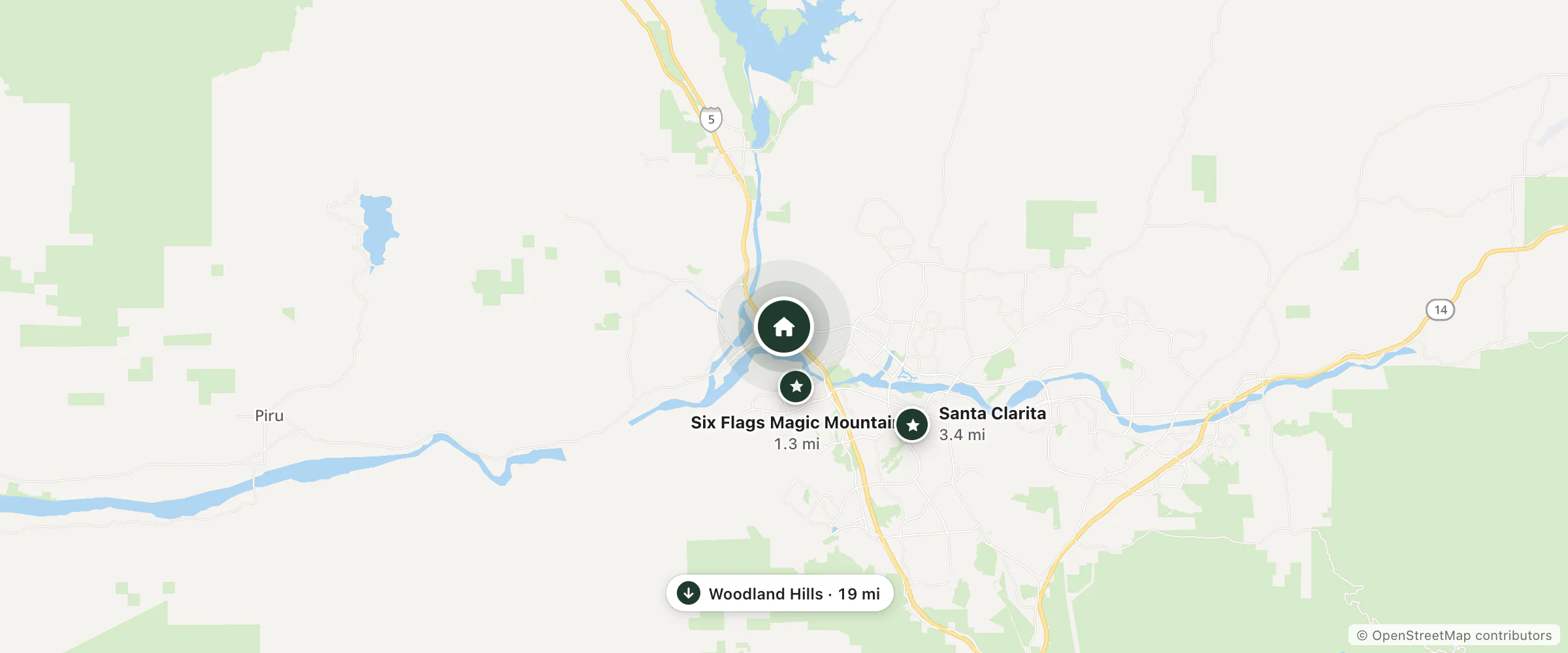 Map of Courtyard By Marriott and nearby Six Flags Magic Mountain, Santa Clarita and Woodland Hills