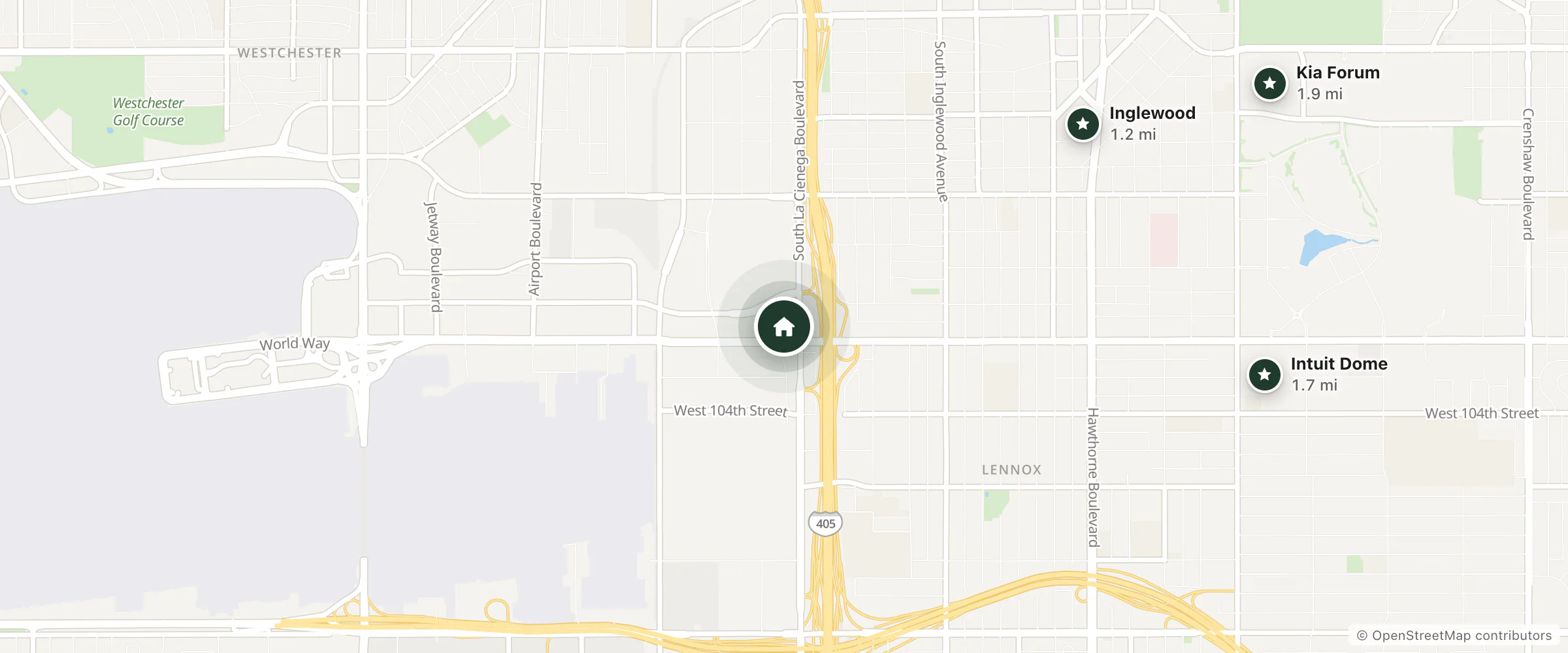 Map of Holiday Inn Los Angeles - LAX Airport and nearby Inglewood, Intuit Dome and Kia Forum