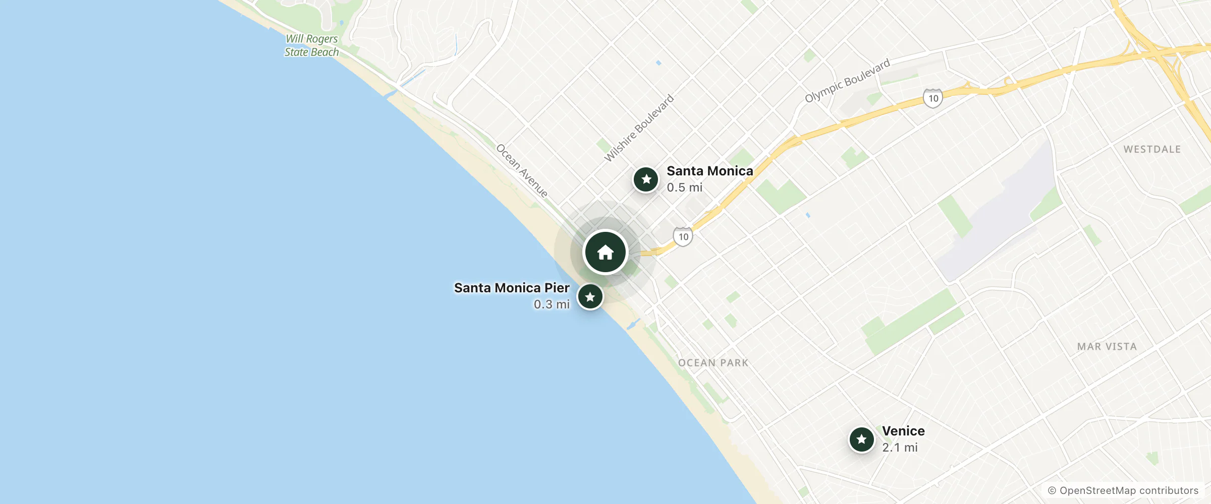 Map of Jet Luxury Resorts and nearby Santa Monica Pier, Santa Monica and Venice