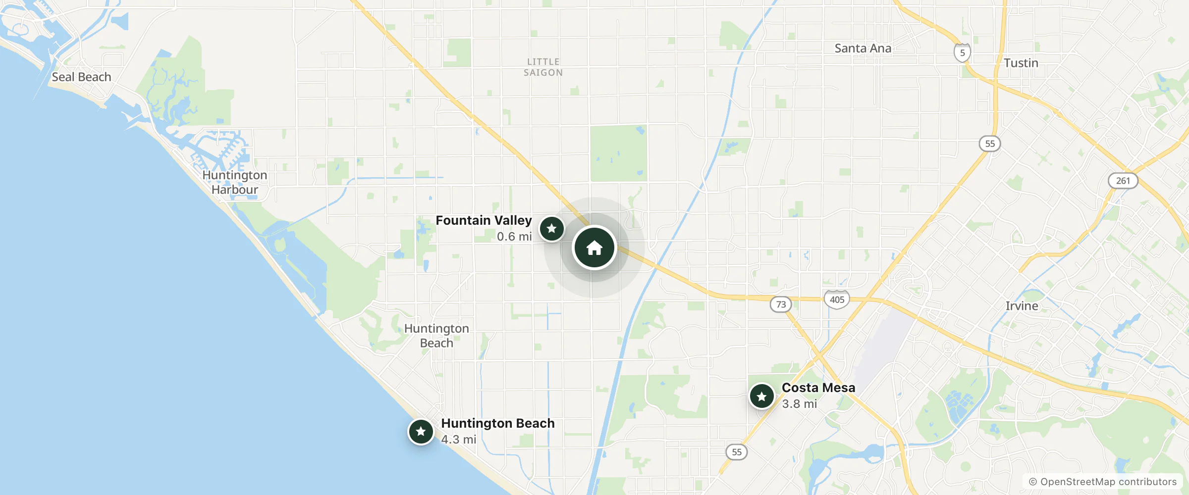 Map of Sleep Atocha and nearby Fountain Valley, Costa Mesa and Huntington Beach