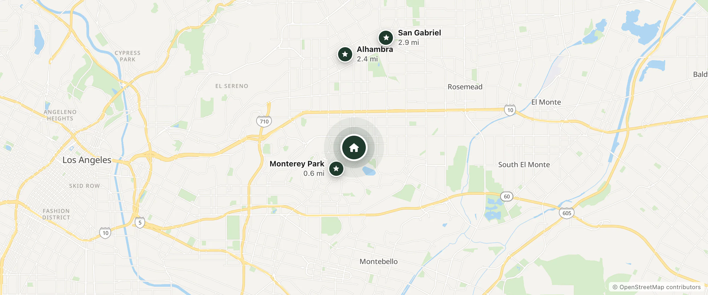 Map of Kings Lodge Motel and nearby Monterey Park, Alhambra and San Gabriel