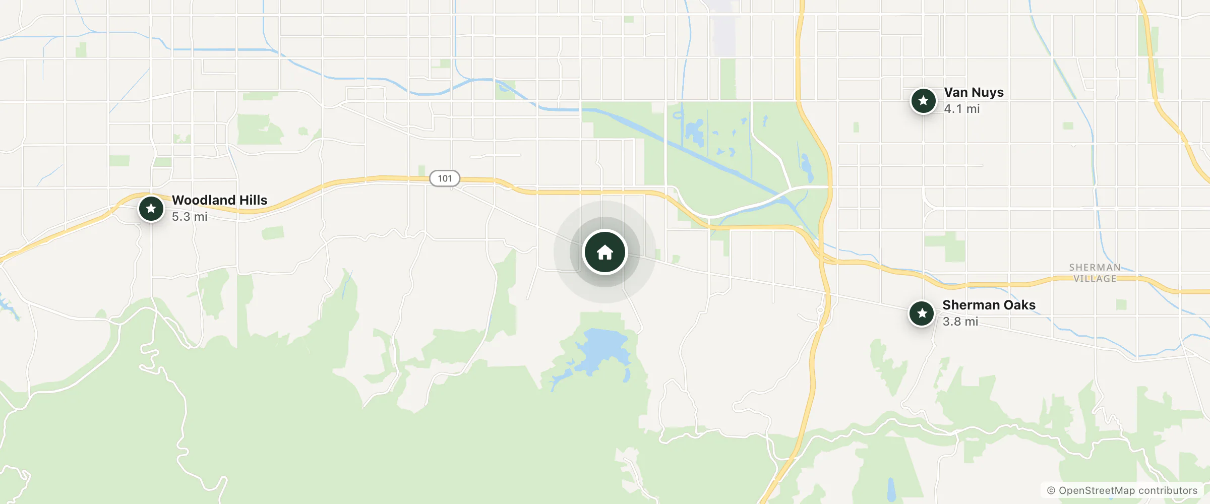 Map of Oak Tree Inn and nearby Sherman Oaks, Van Nuys and Woodland Hills