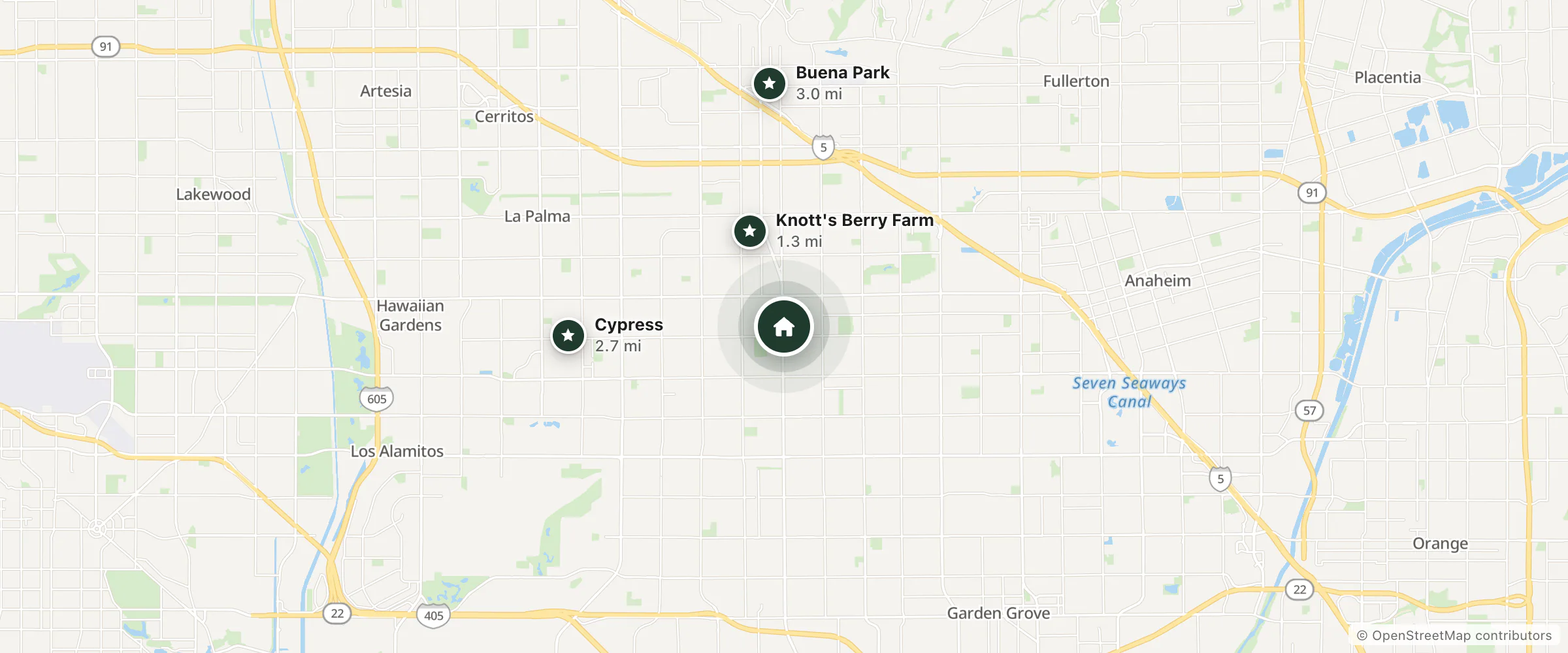 Map of Best Budget Inn and nearby Knott's Berry Farm, Cypress and Buena Park