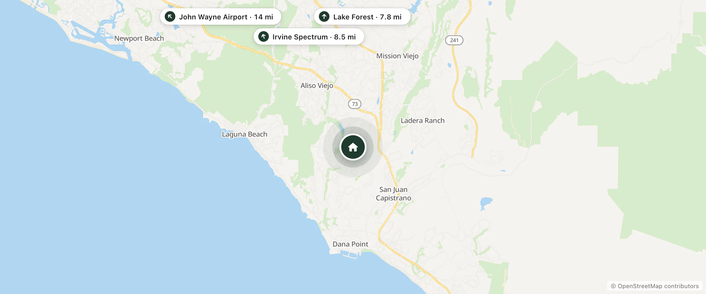Map of Ritz Carlton and nearby Lake Forest, Irvine Spectrum and John Wayne Airport