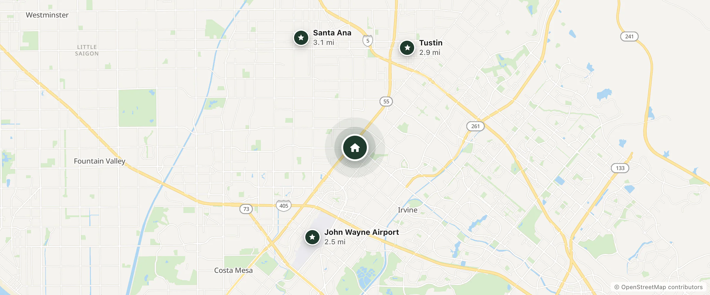 Map of Motel 6 and nearby John Wayne Airport, Tustin and Santa Ana