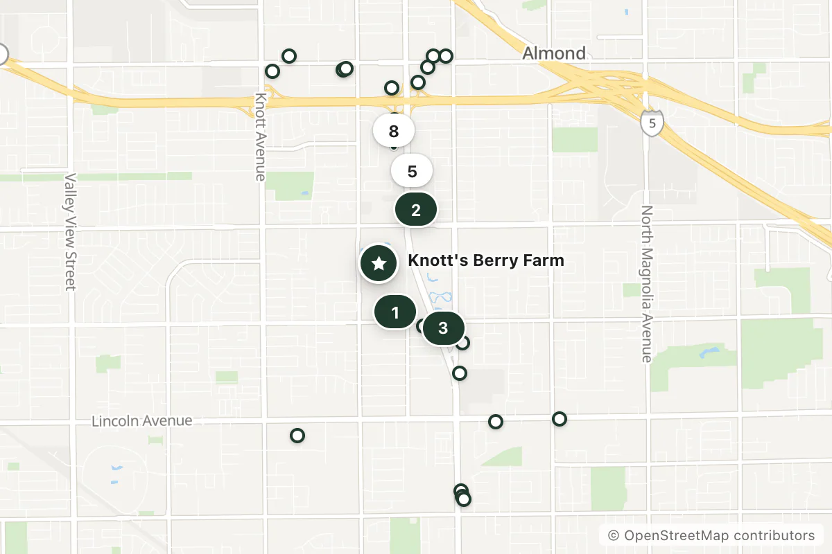 Map of the top 25 hotels for this question around Knott's Berry Farm