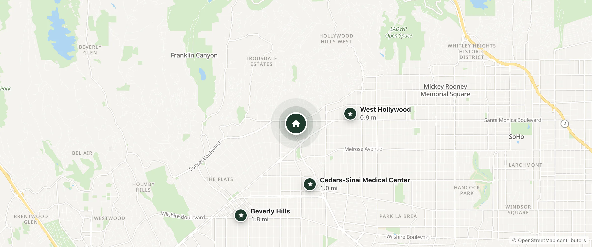 Map of The London West Hollywood at Beverly Hills and nearby West Hollywood, Cedars-Sinai Medical Center and Beverly Hills