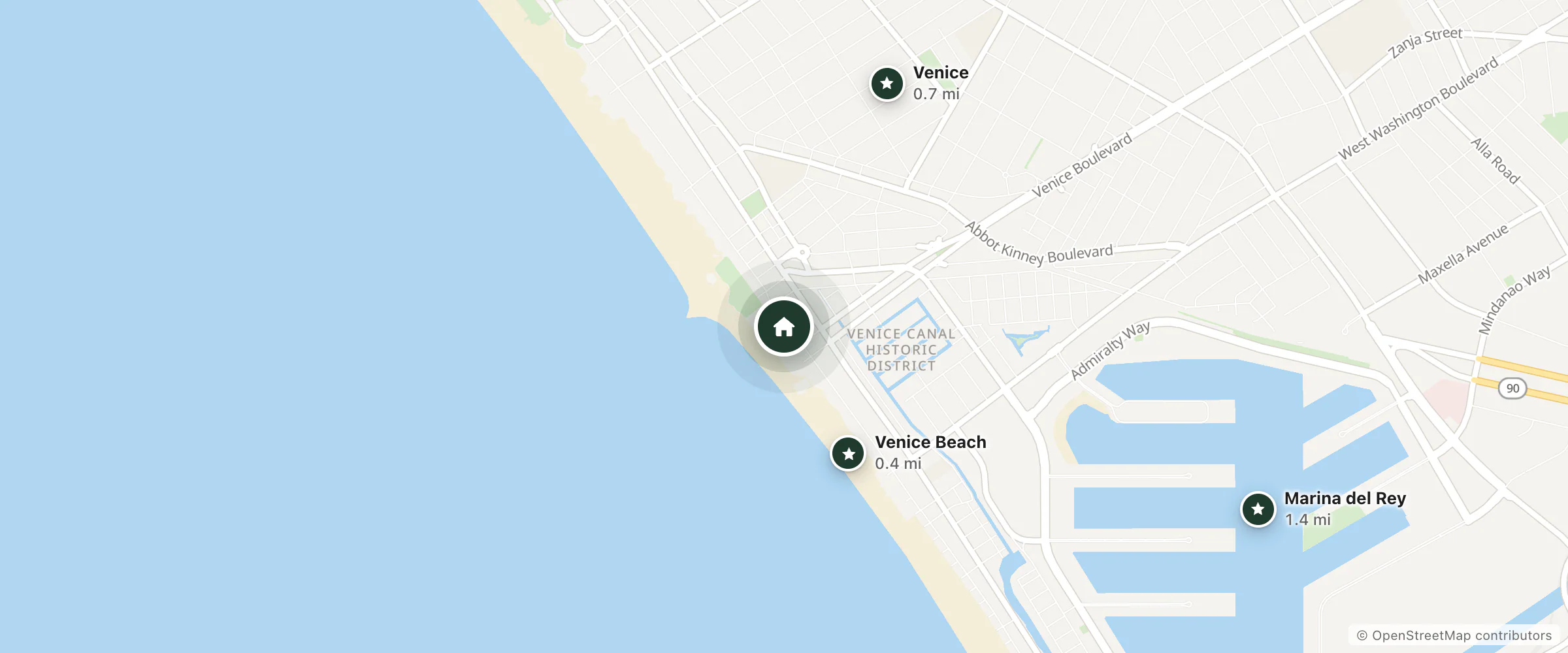 Map of Ocean Front Vortex Female Hostel and nearby Venice Beach, Venice and Marina del Rey