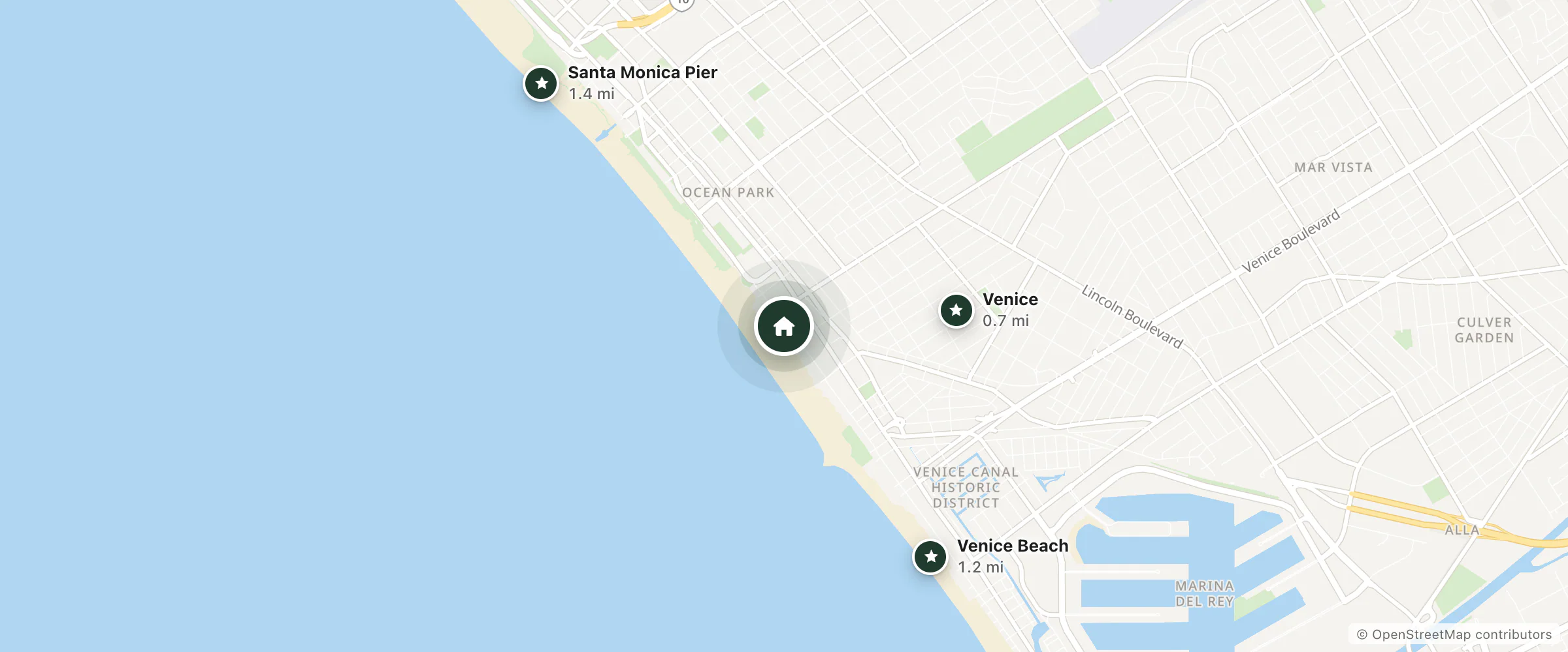Map of The Cadillac Hotel and nearby Venice, Venice Beach and Santa Monica Pier