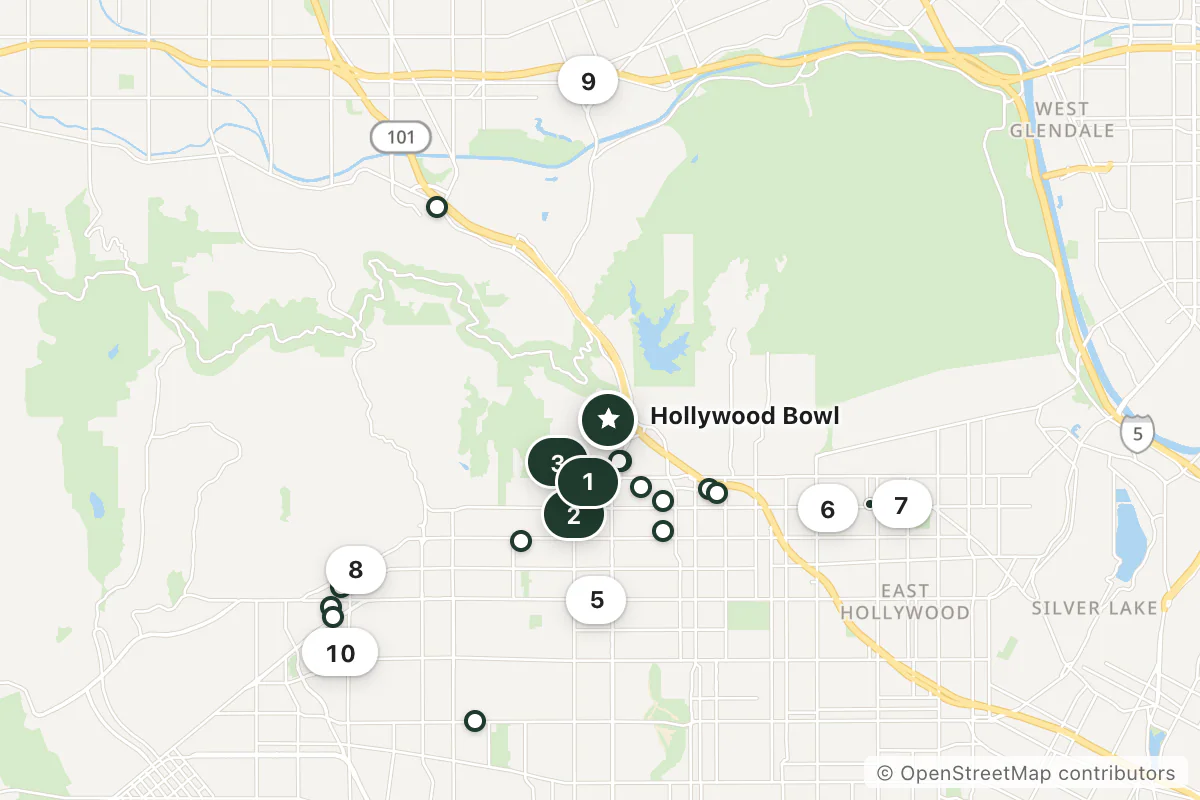 Map of the top 25 hotels for this question around Hollywood Bowl