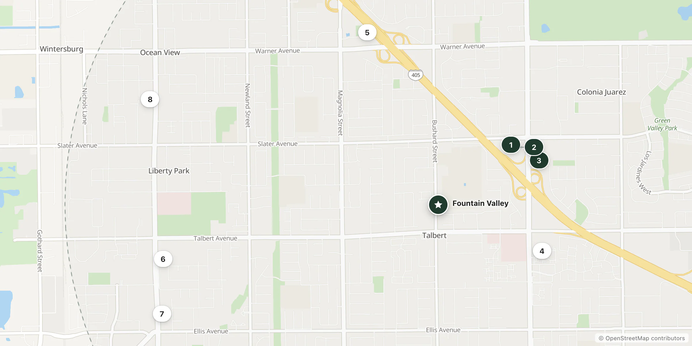 Map of hotels near Fountain Valley