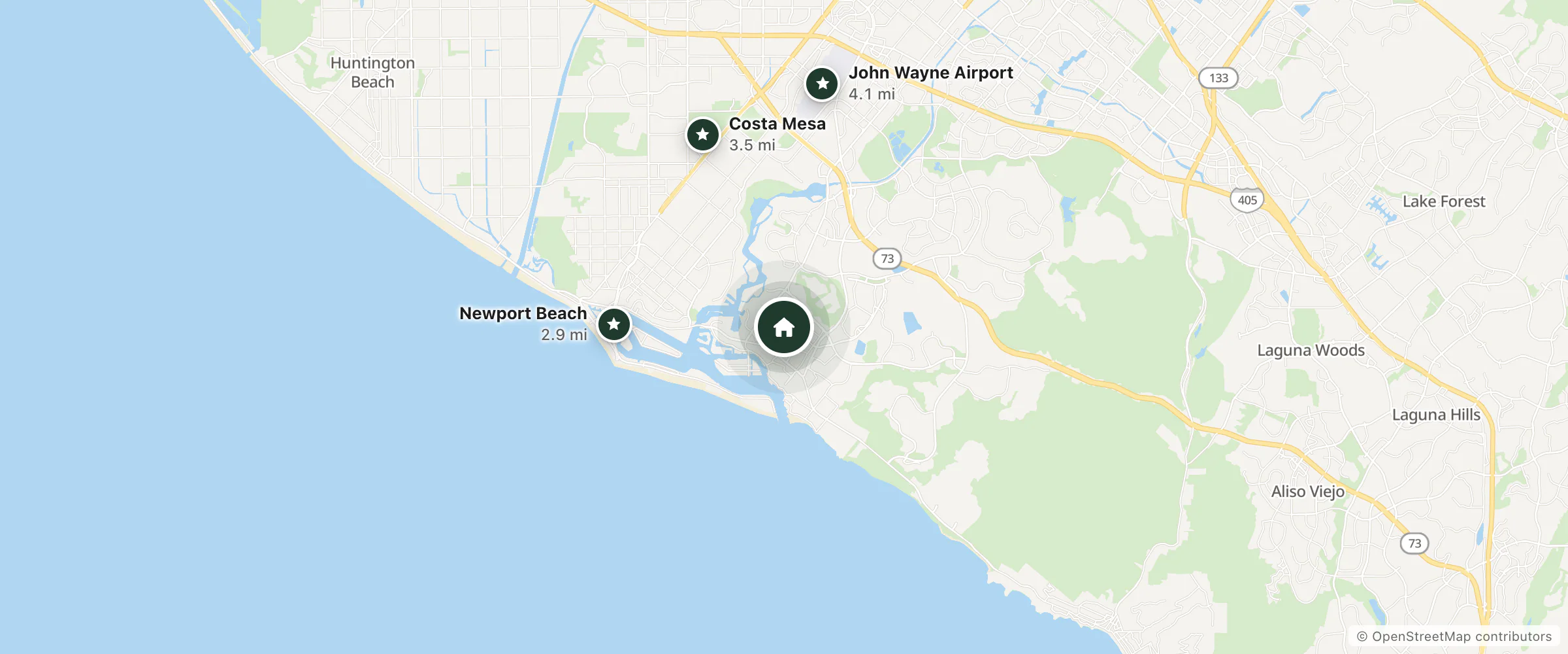 Map of VEA Newport Beach, A Marriott Resort & Spa and nearby Newport Beach, Costa Mesa and John Wayne Airport