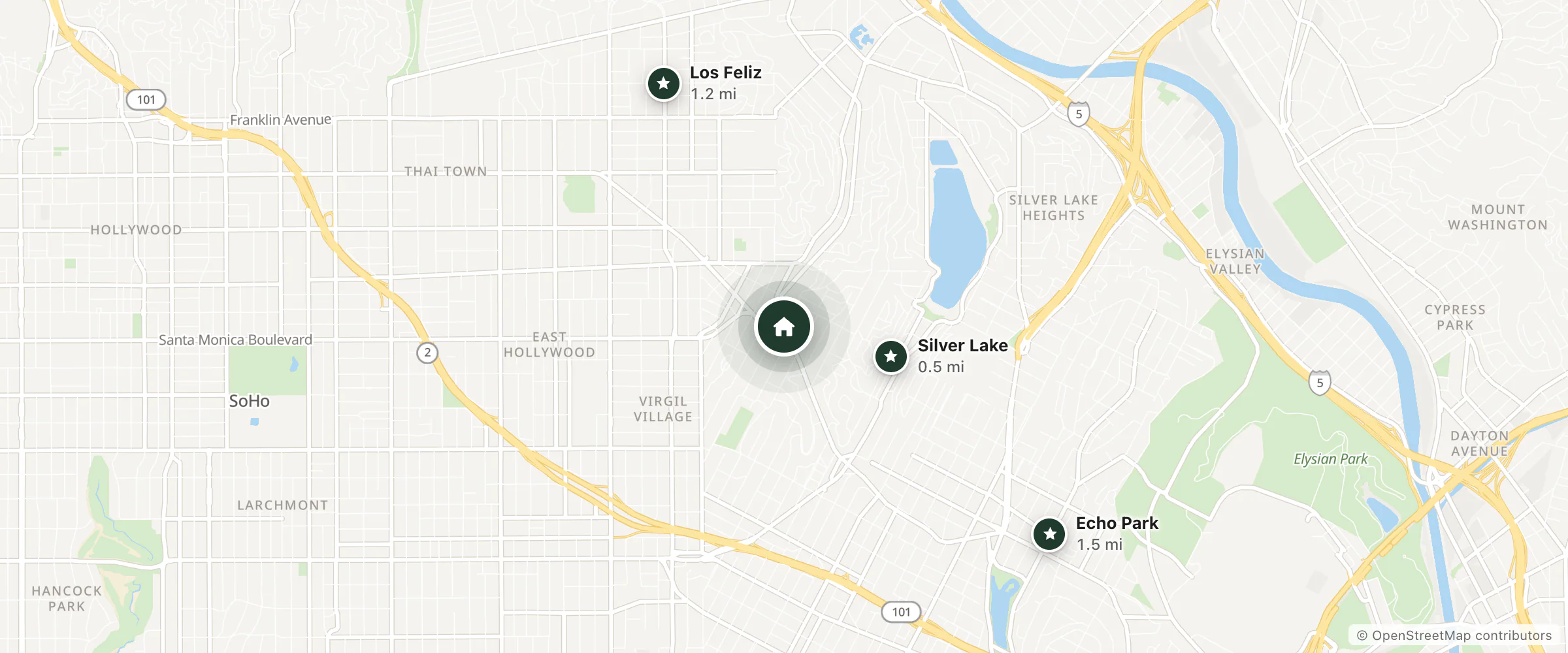 Map of Hotel Lucile and nearby Silver Lake, Los Feliz and Echo Park