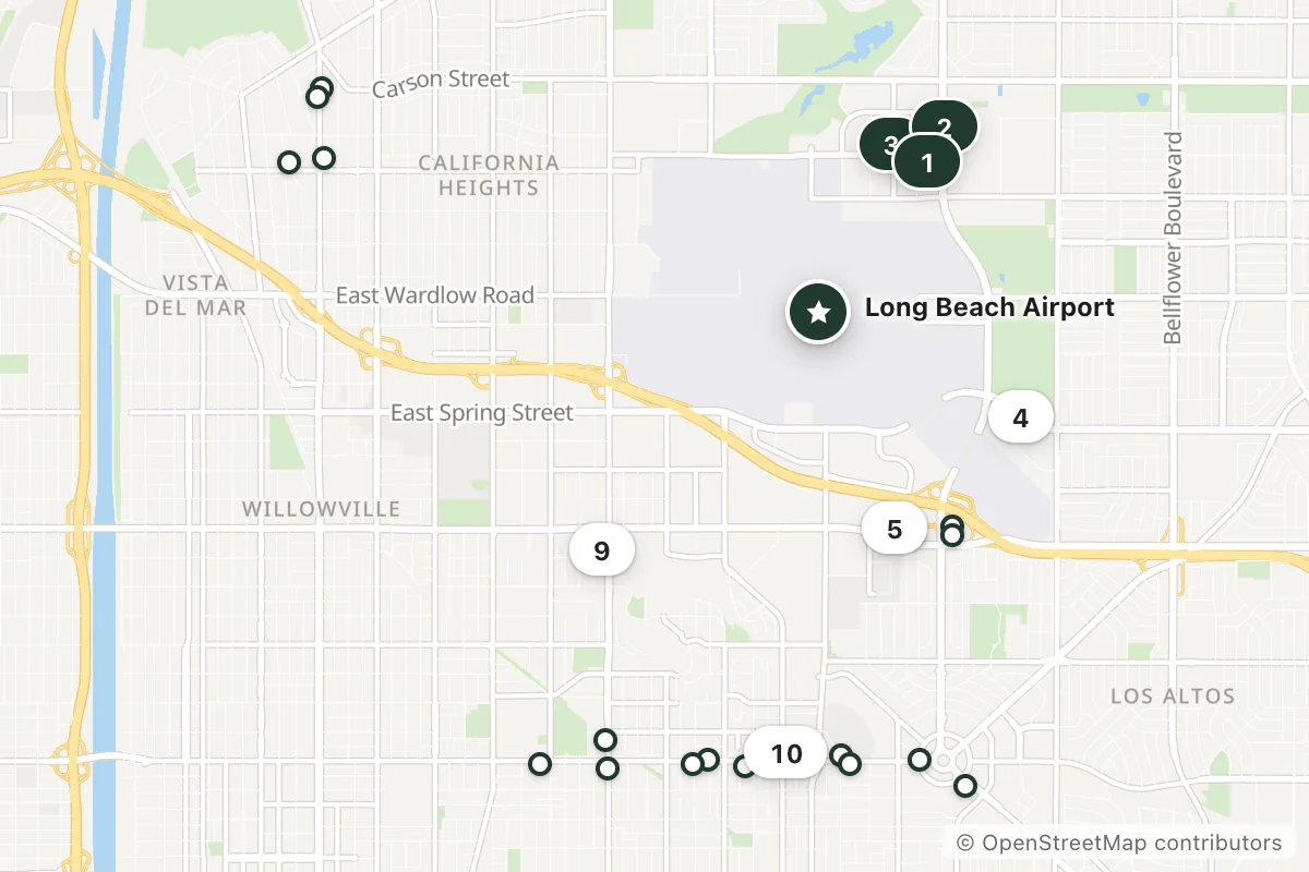 Map of the top 25 hotels for this question around Long Beach Airport