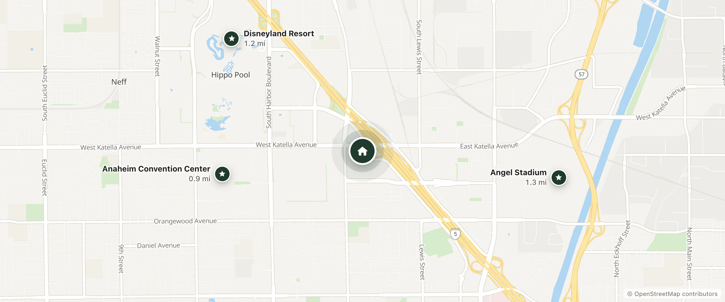 Map of Comfort Inn Anaheim Resort and nearby Anaheim Convention Center, Disneyland Resort and Angel Stadium