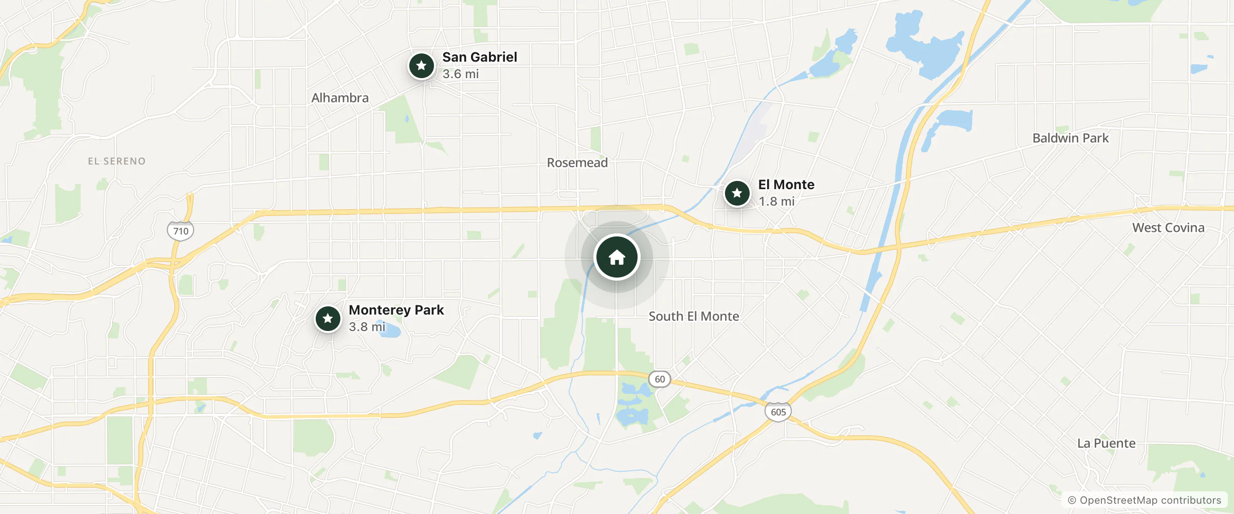 Map of American Inn Motel and nearby El Monte, San Gabriel and Monterey Park