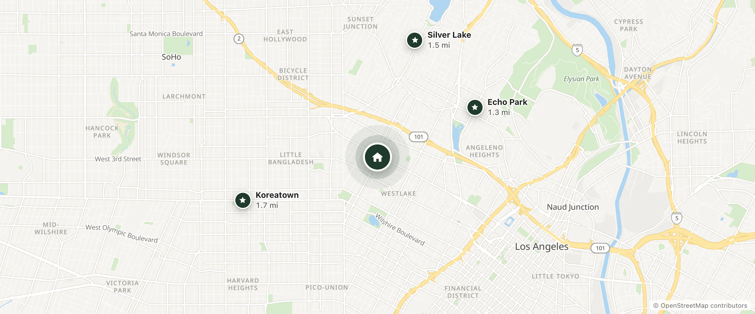Map of The California Boutique and nearby Echo Park, Silver Lake and Koreatown