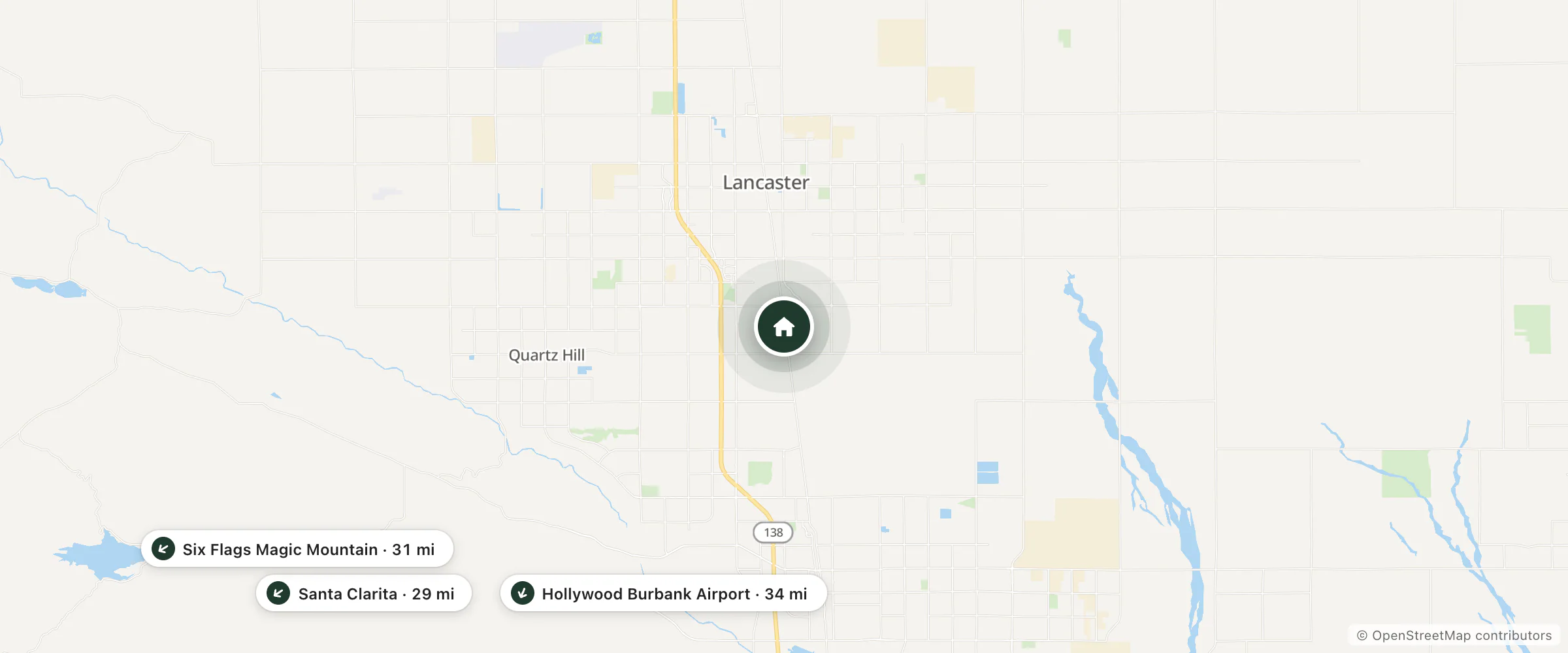 Map of Palmdale Pelican Inn and nearby Santa Clarita, Six Flags Magic Mountain and Hollywood Burbank Airport