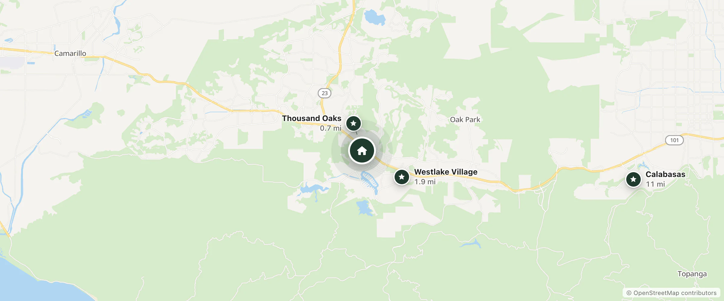 Map of Americas Best Value Inn and nearby Thousand Oaks, Westlake Village and Calabasas