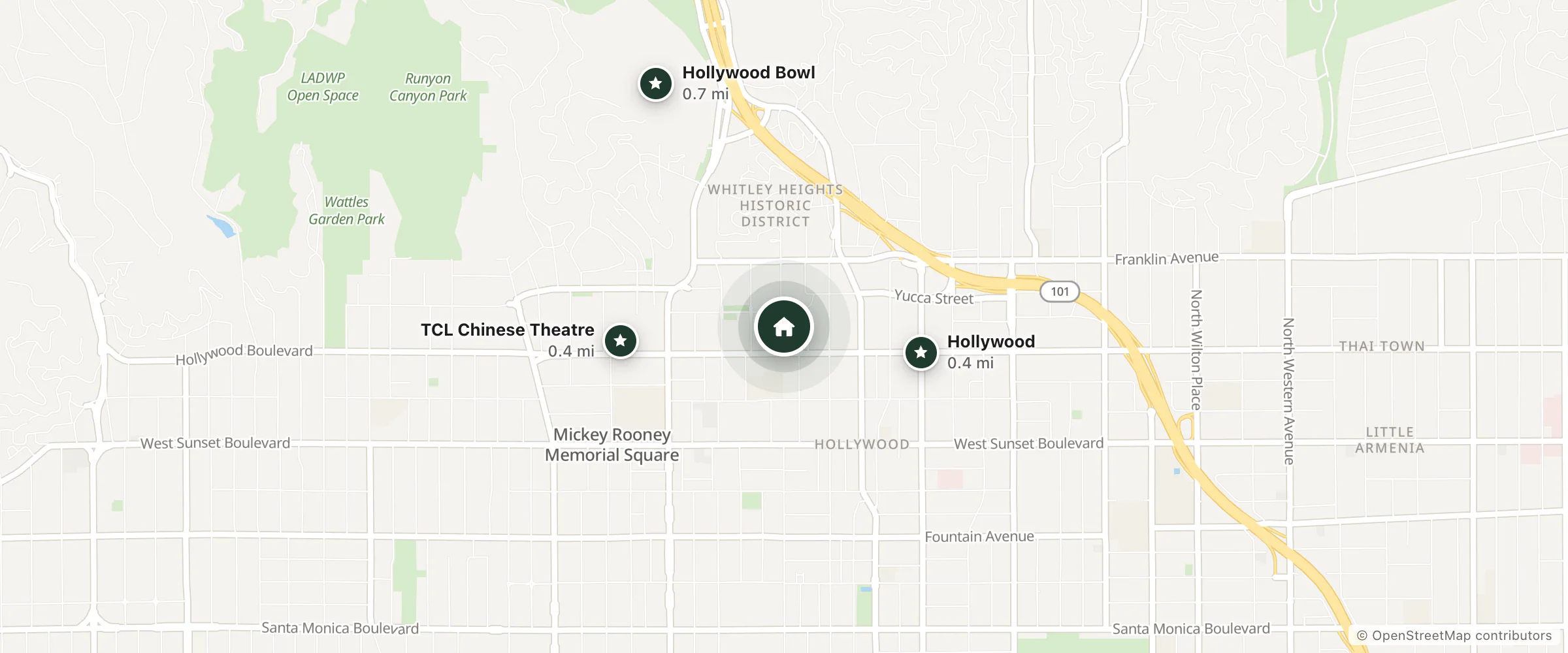 Map of Re Tan Hotel and nearby Hollywood, TCL Chinese Theatre and Hollywood Bowl