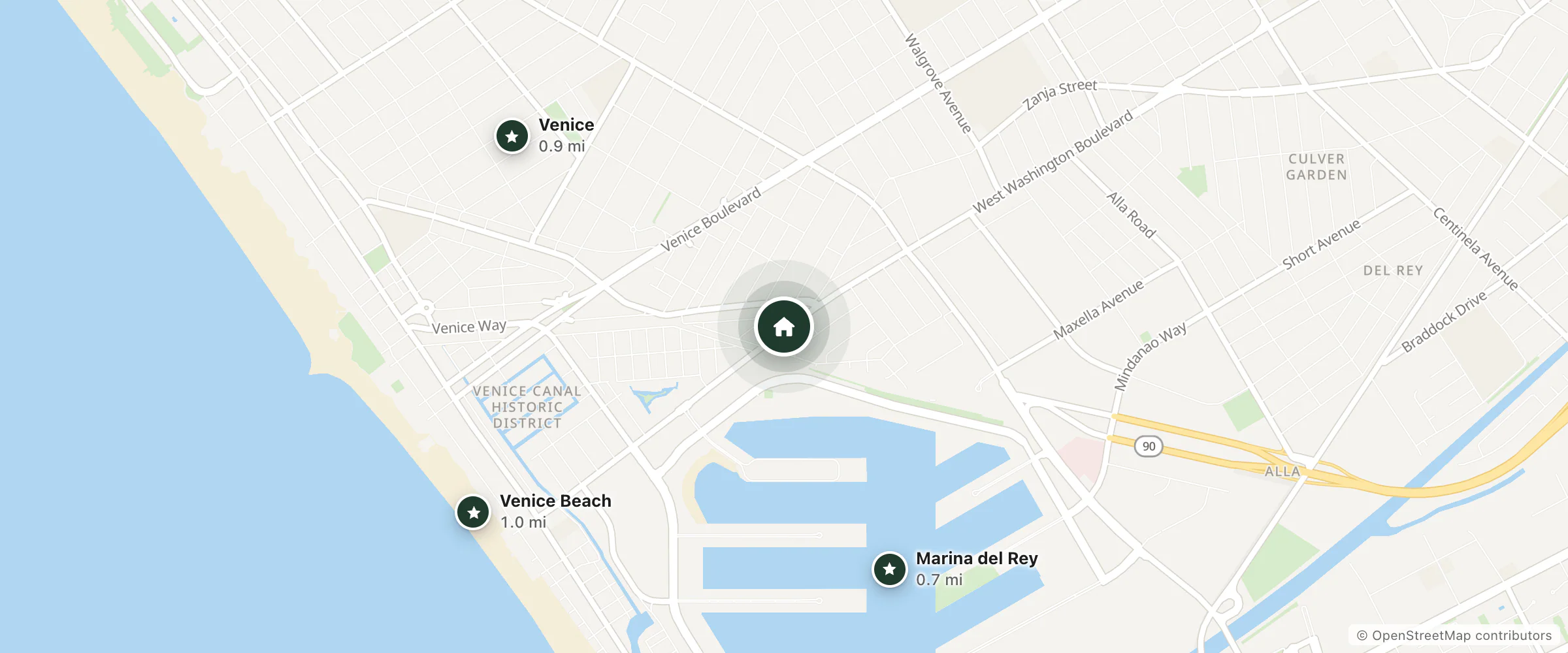Map of The Kinney Venice Beach and nearby Marina del Rey, Venice and Venice Beach