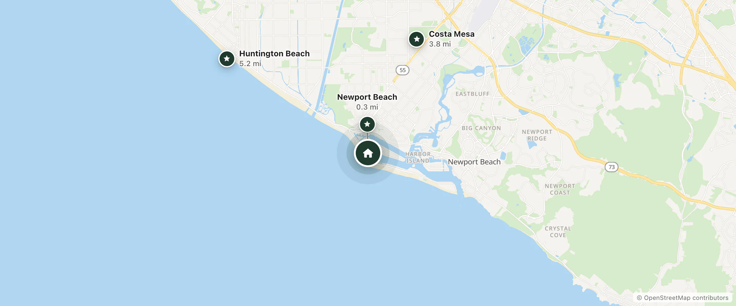 Map of Little Inn By the Bay and nearby Newport Beach, Costa Mesa and Huntington Beach
