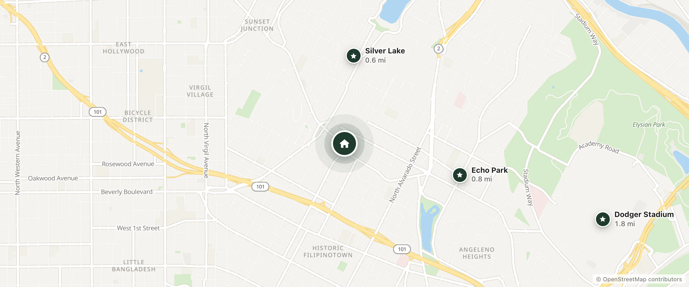 Map of Comfort Inn Los Angeles near Hollywood and nearby Silver Lake, Echo Park and Dodger Stadium