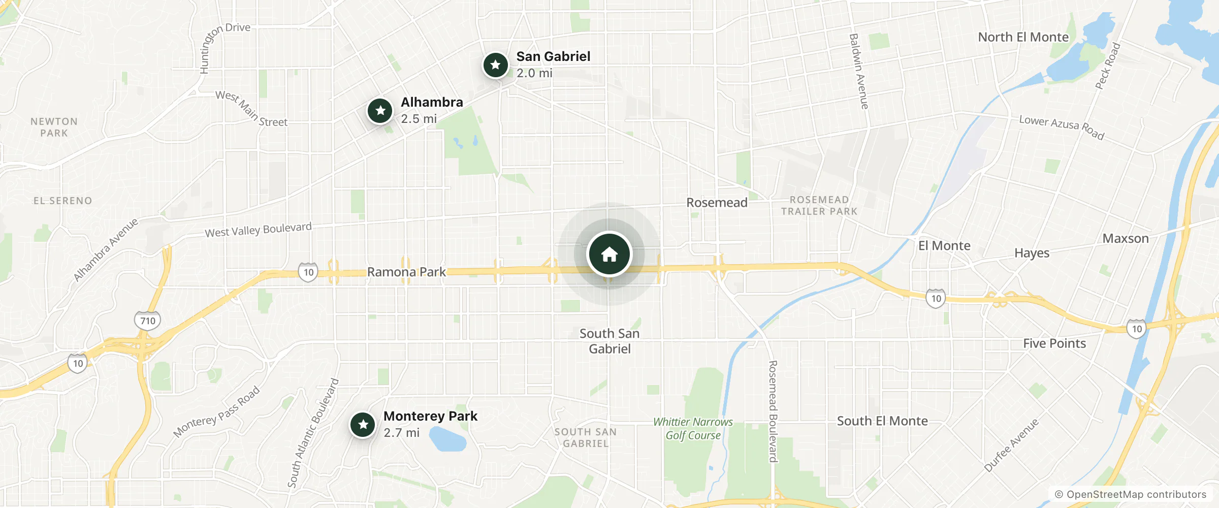 Map of Budget Inn San Gabriel and nearby San Gabriel, Alhambra and Monterey Park