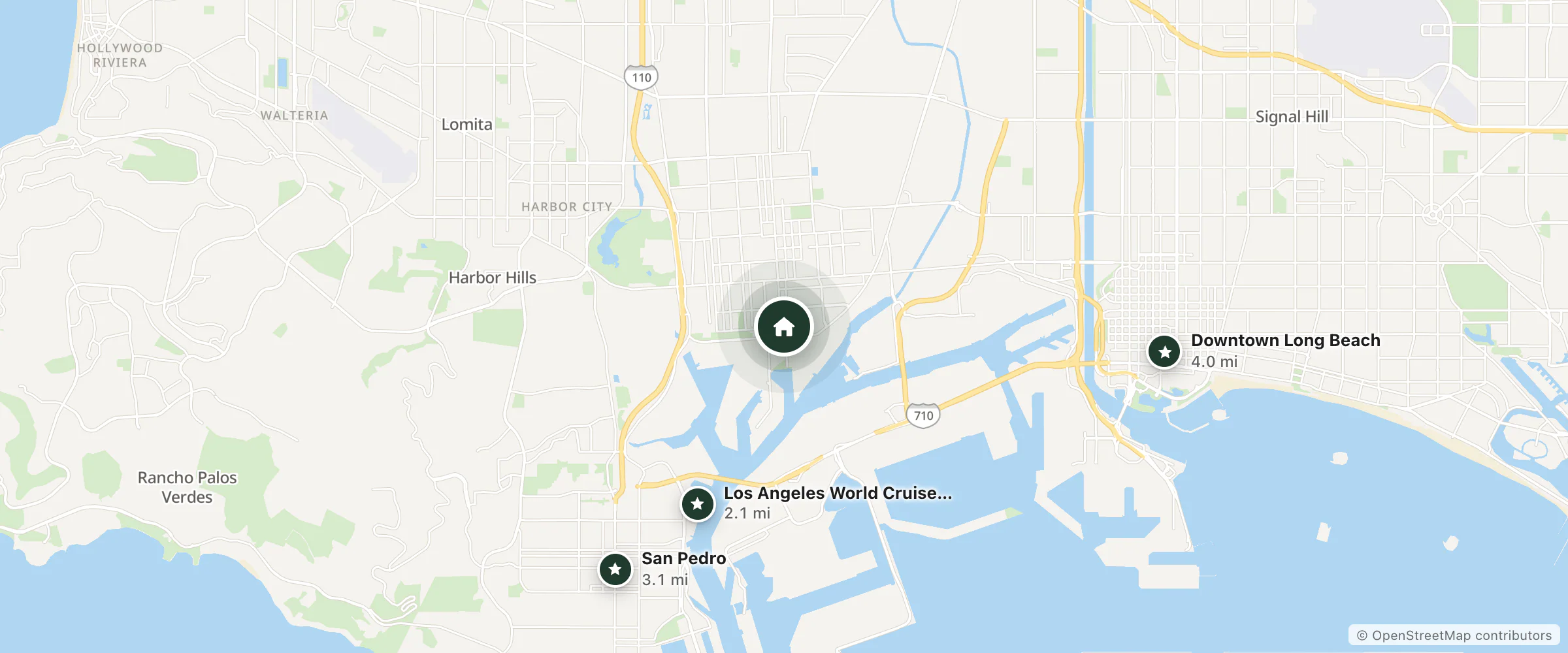 Map of Wilmington Motel and nearby Los Angeles World Cruise Center, San Pedro and Downtown Long Beach