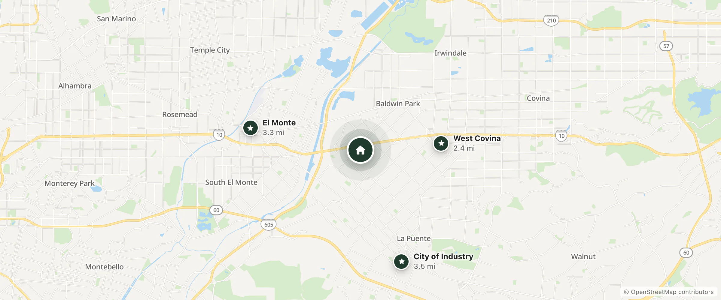 Map of West Covina Country Hills Estates and nearby West Covina, El Monte and City of Industry