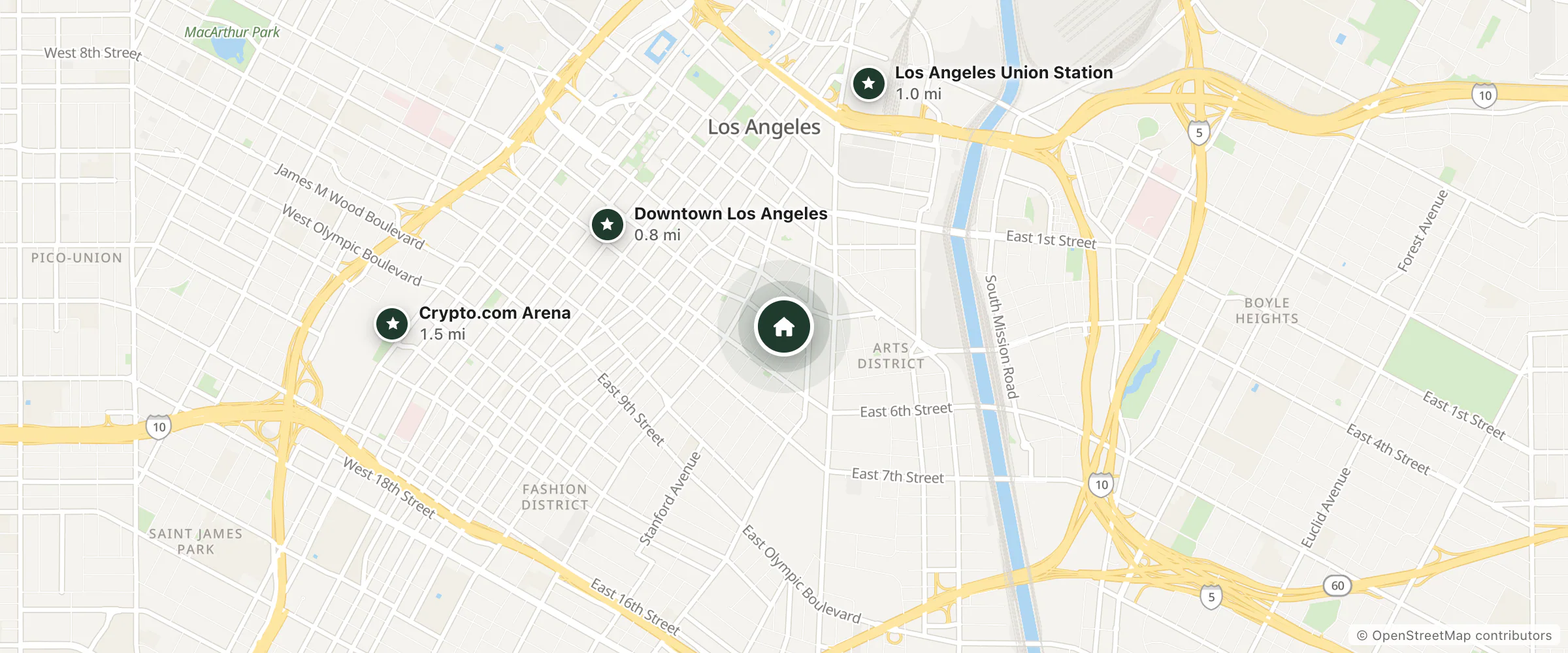 Map of Edward Hotel and nearby Downtown Los Angeles, Los Angeles Union Station and Crypto.com Arena