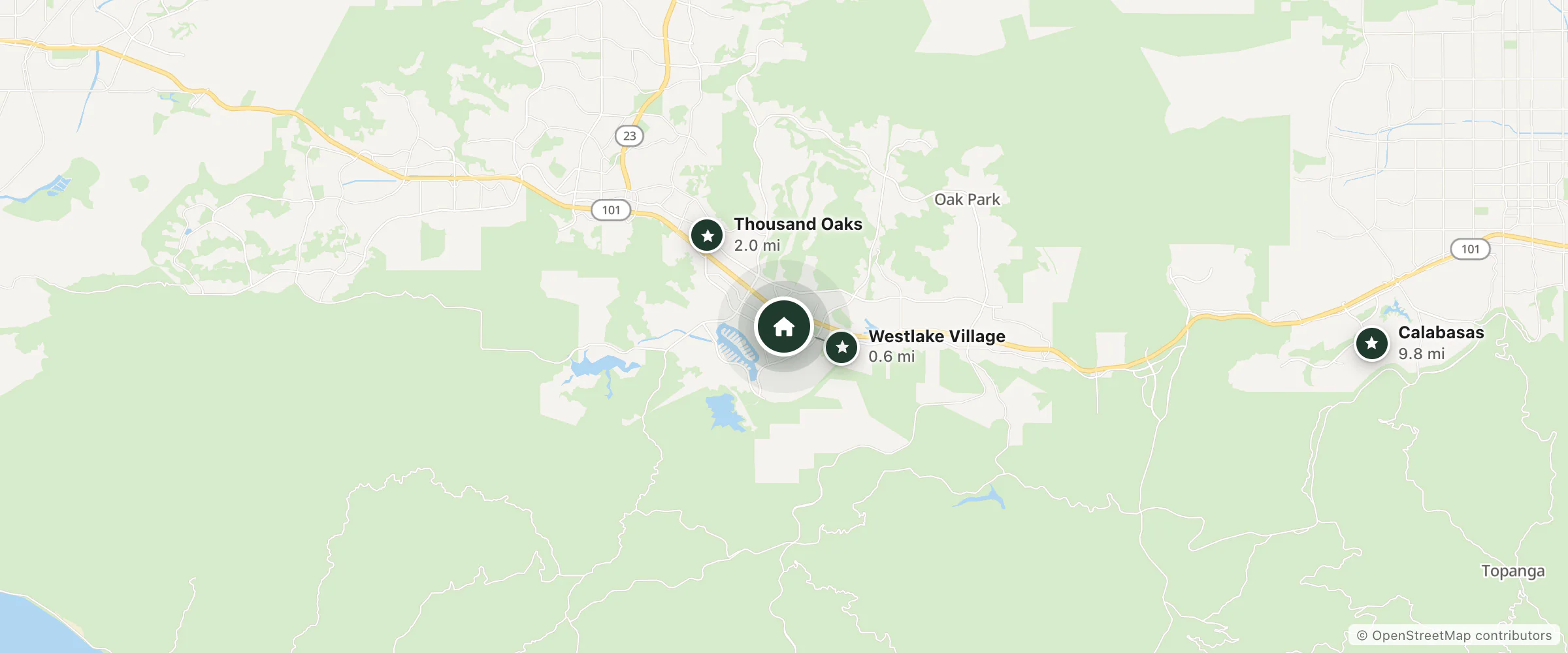 Map of Westlake Village Inn and nearby Westlake Village, Thousand Oaks and Calabasas