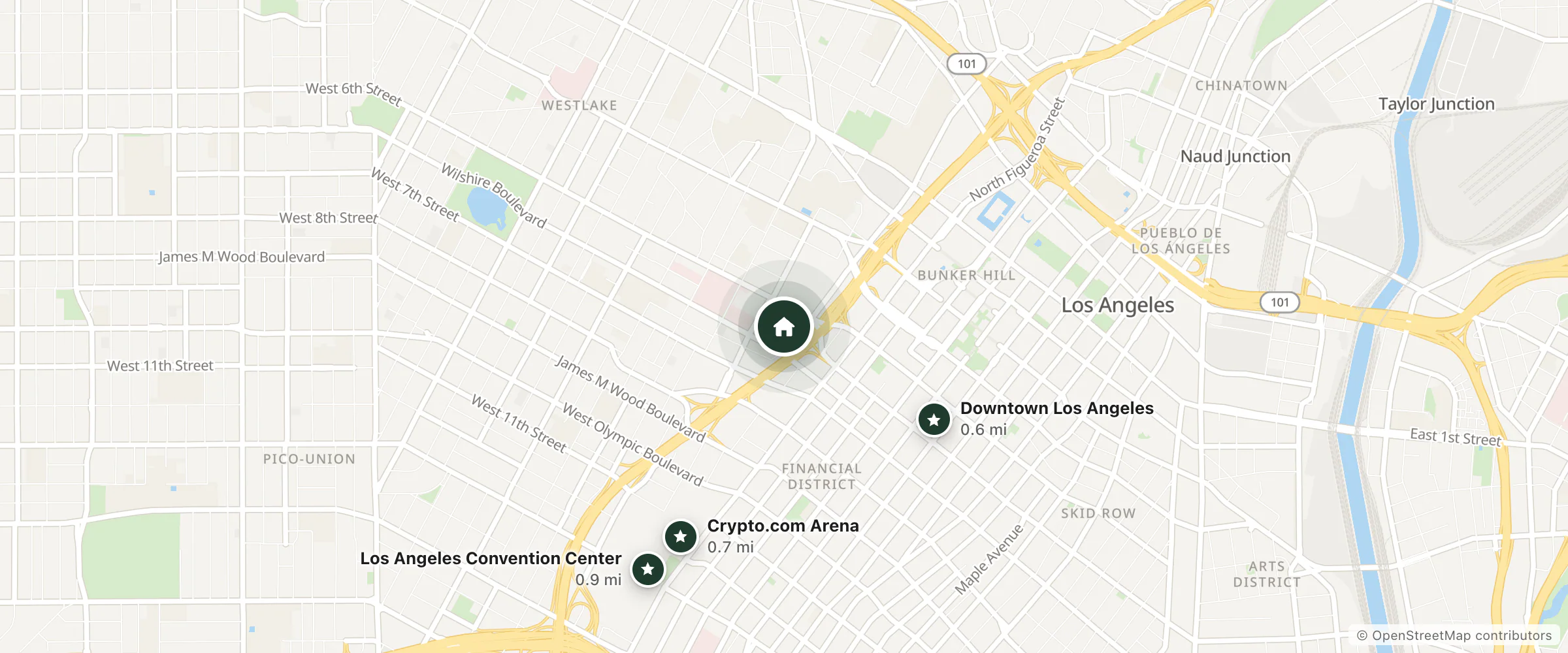 Map of Residences at 616 and nearby Downtown Los Angeles, Crypto.com Arena and Los Angeles Convention Center