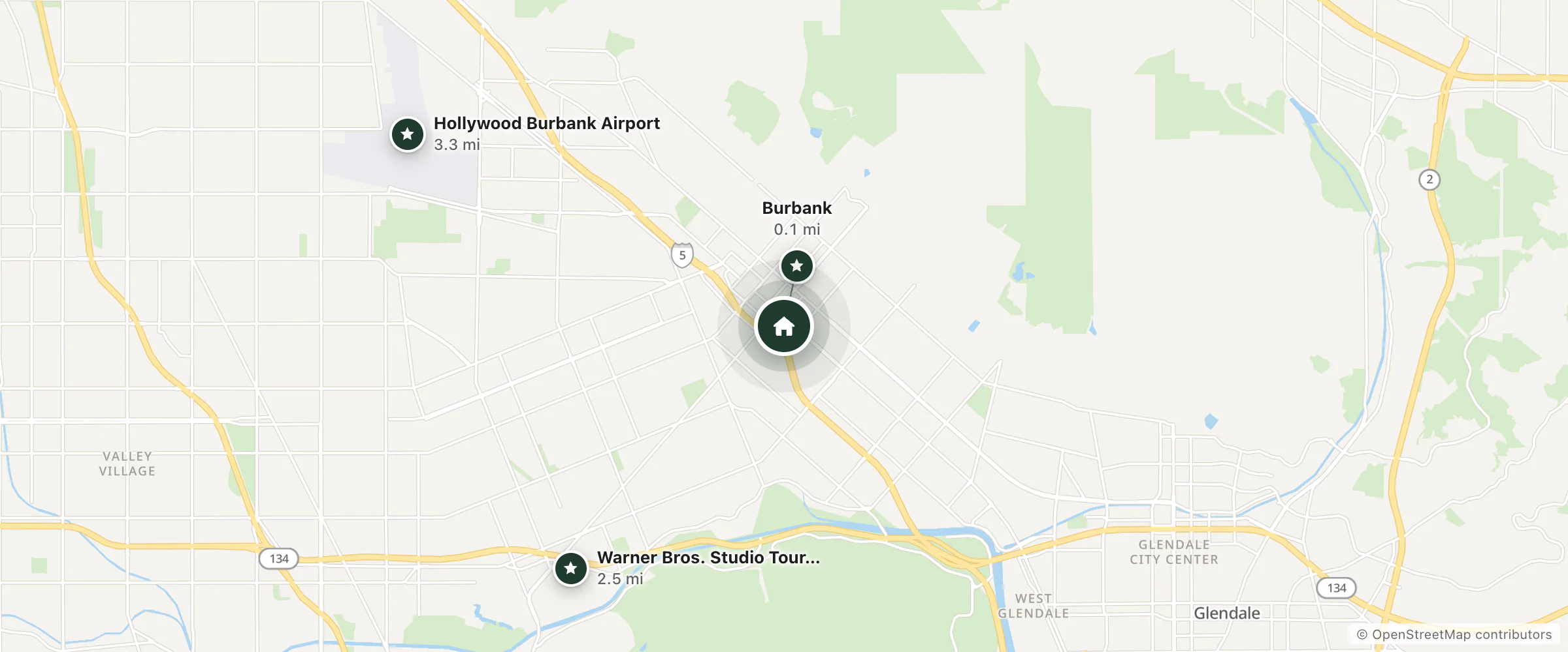 Map of Hotel Burbank and nearby Burbank, Warner Bros. Studio Tour Hollywood and Hollywood Burbank Airport