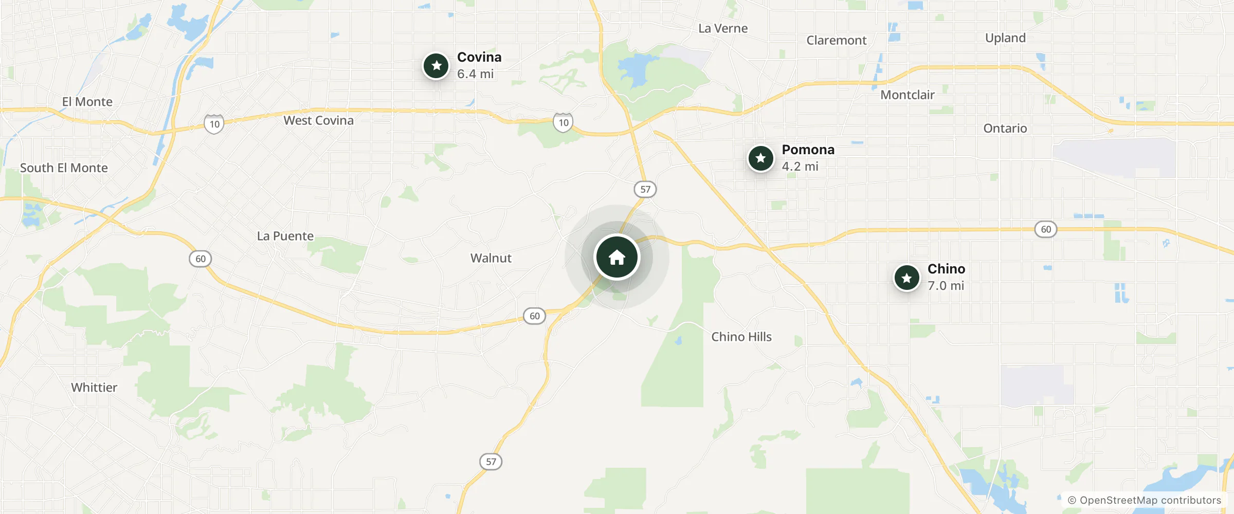 Map of Best Western Diamond Bar Hotel & Suites and nearby Pomona, Covina and Chino