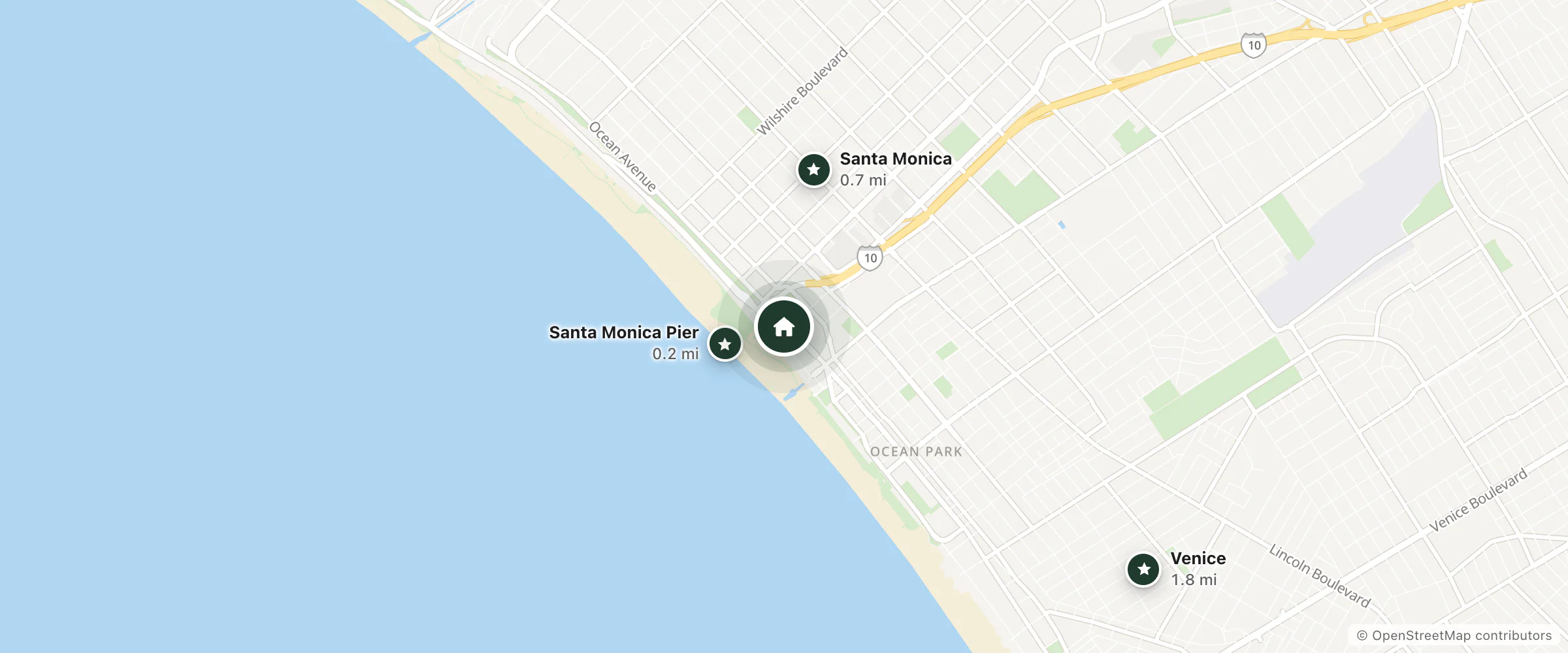 Map of Sea Blue Hotel and nearby Santa Monica Pier, Santa Monica and Venice