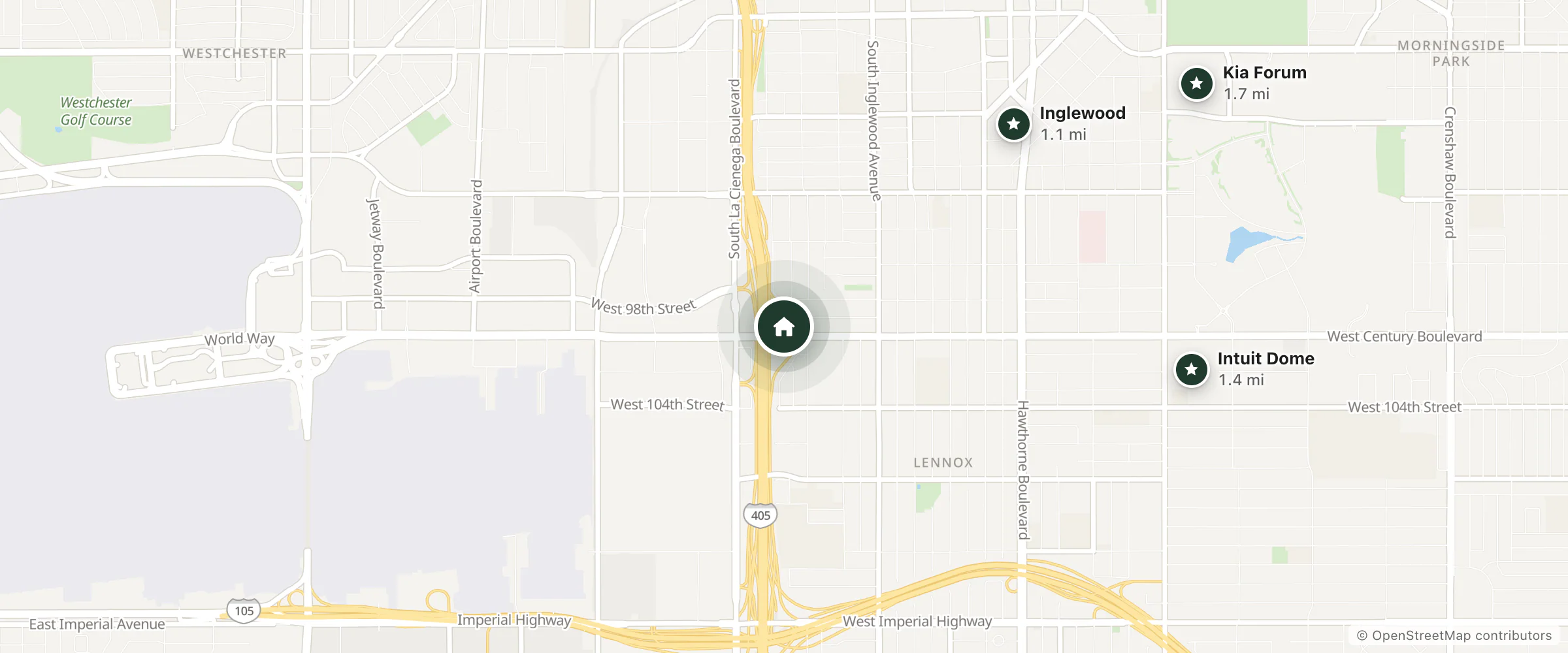 Map of Days Inn and nearby Inglewood, Intuit Dome and Kia Forum