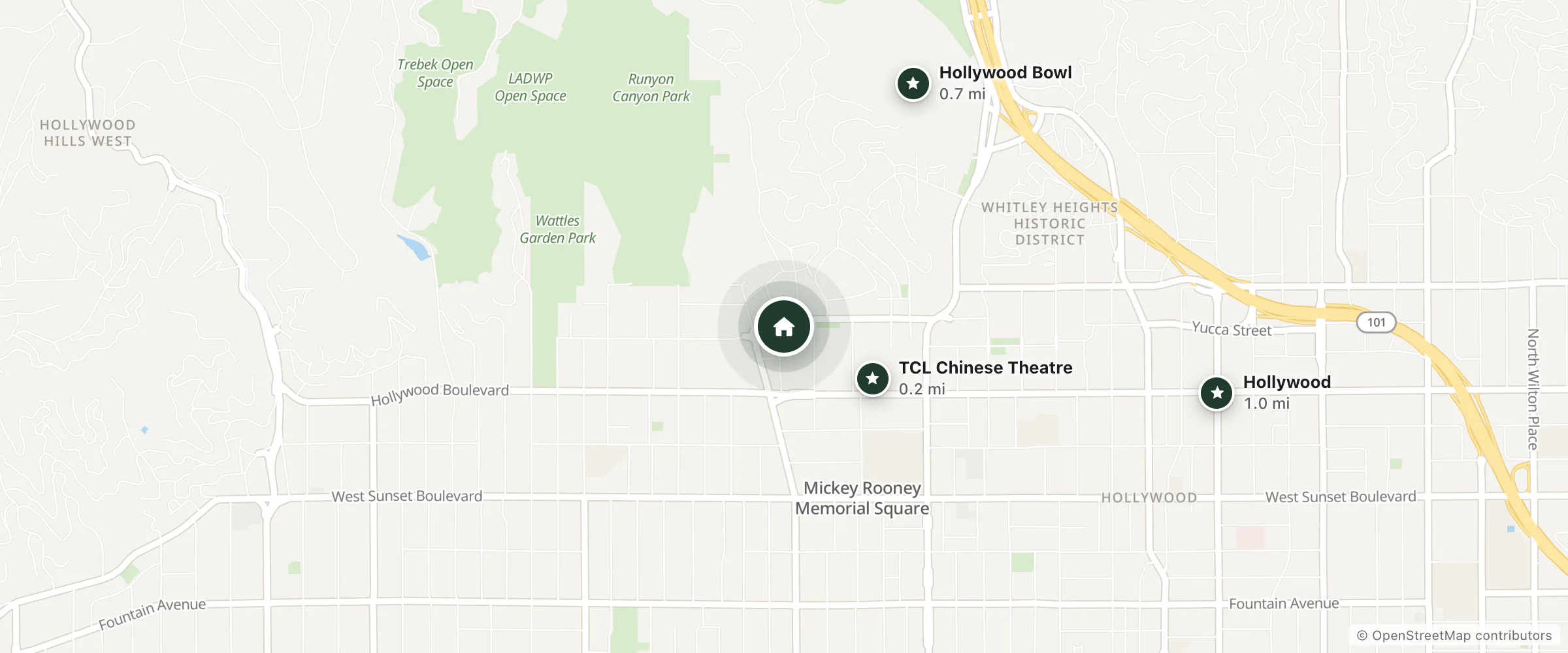 Map of Fenix Hotel Hollywood and nearby TCL Chinese Theatre, Hollywood Bowl and Hollywood