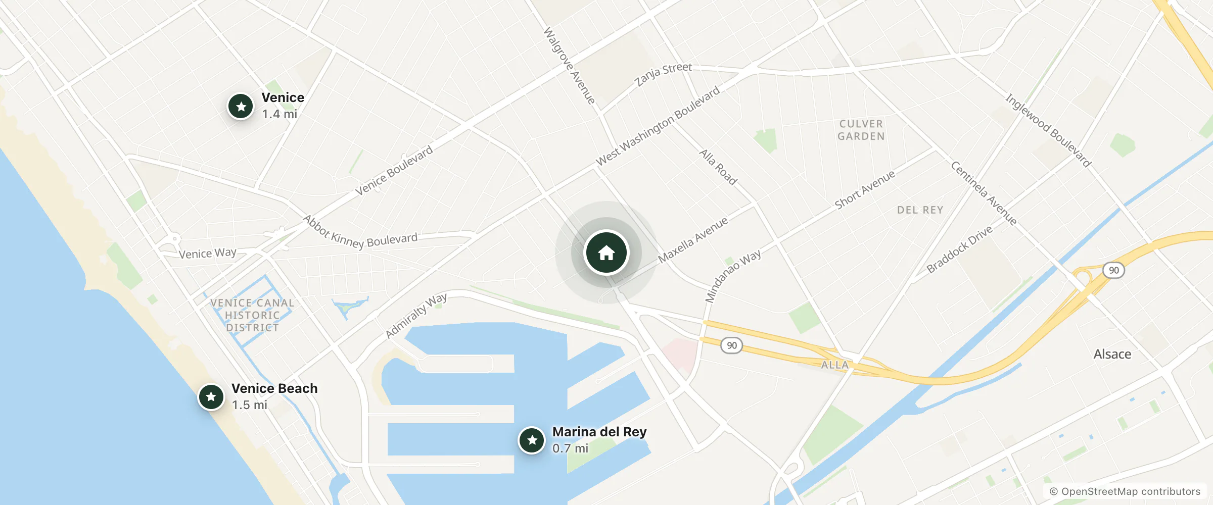 Map of Hotel Solerios and nearby Marina del Rey, Venice and Venice Beach