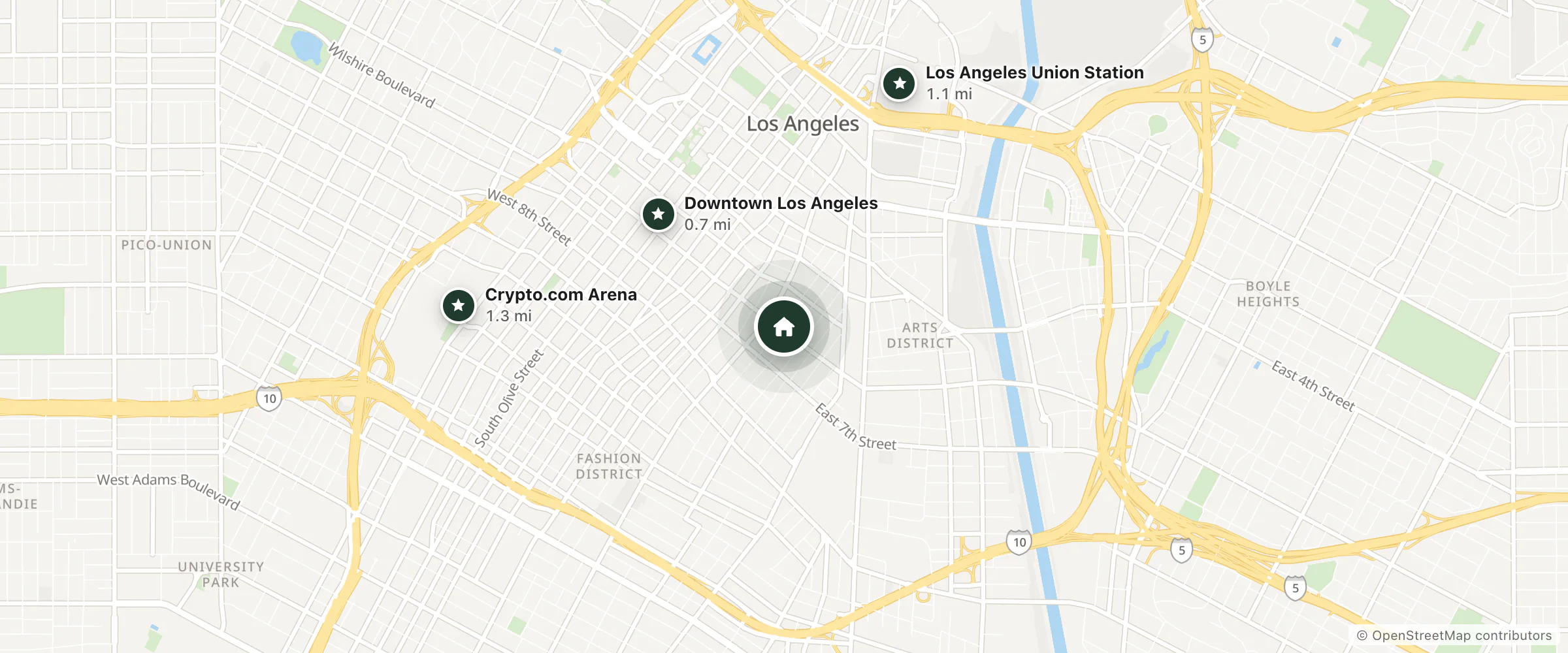 Map of Studio Plus and nearby Downtown Los Angeles, Los Angeles Union Station and Crypto.com Arena