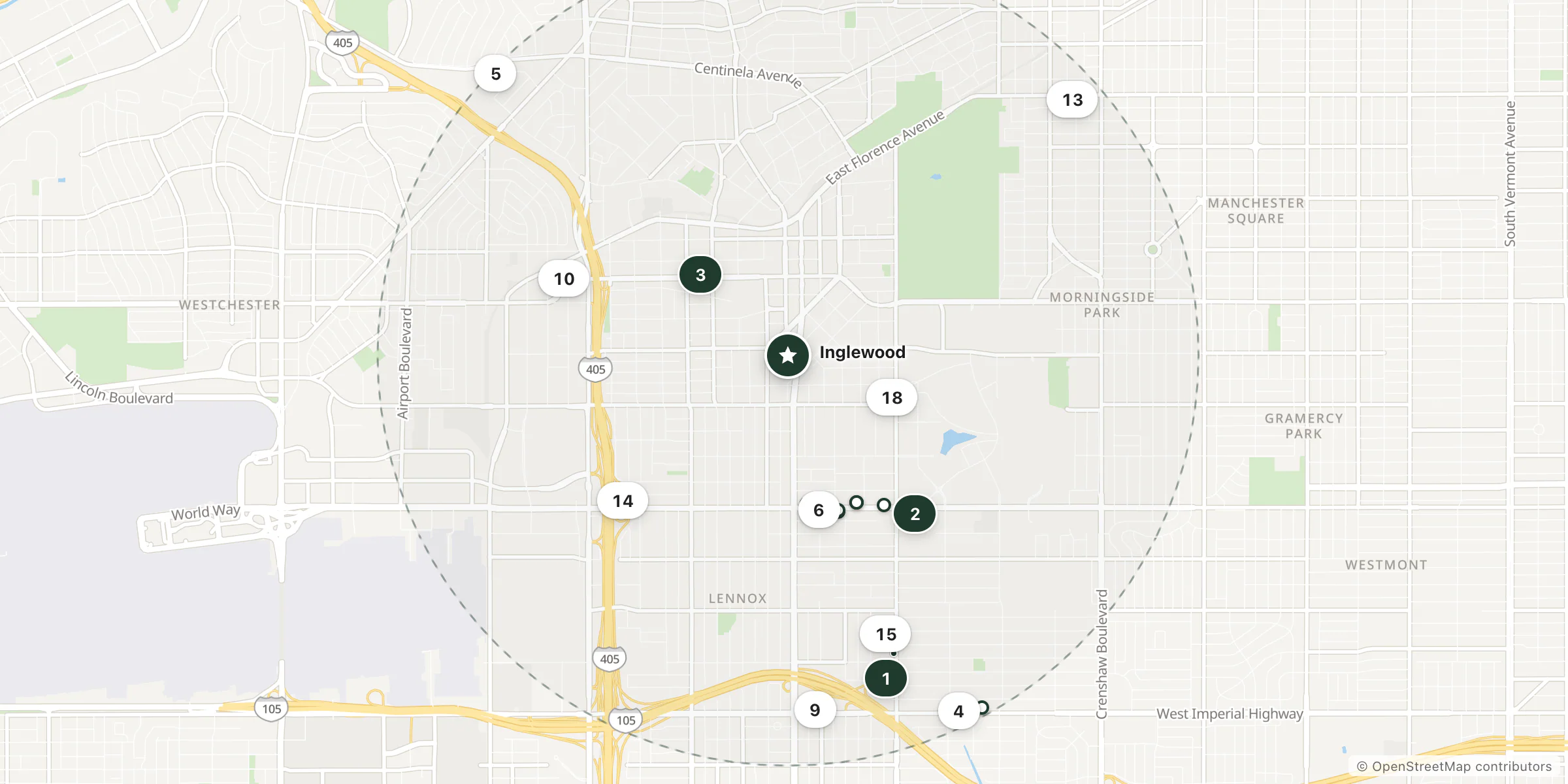 Map of hotels near Inglewood