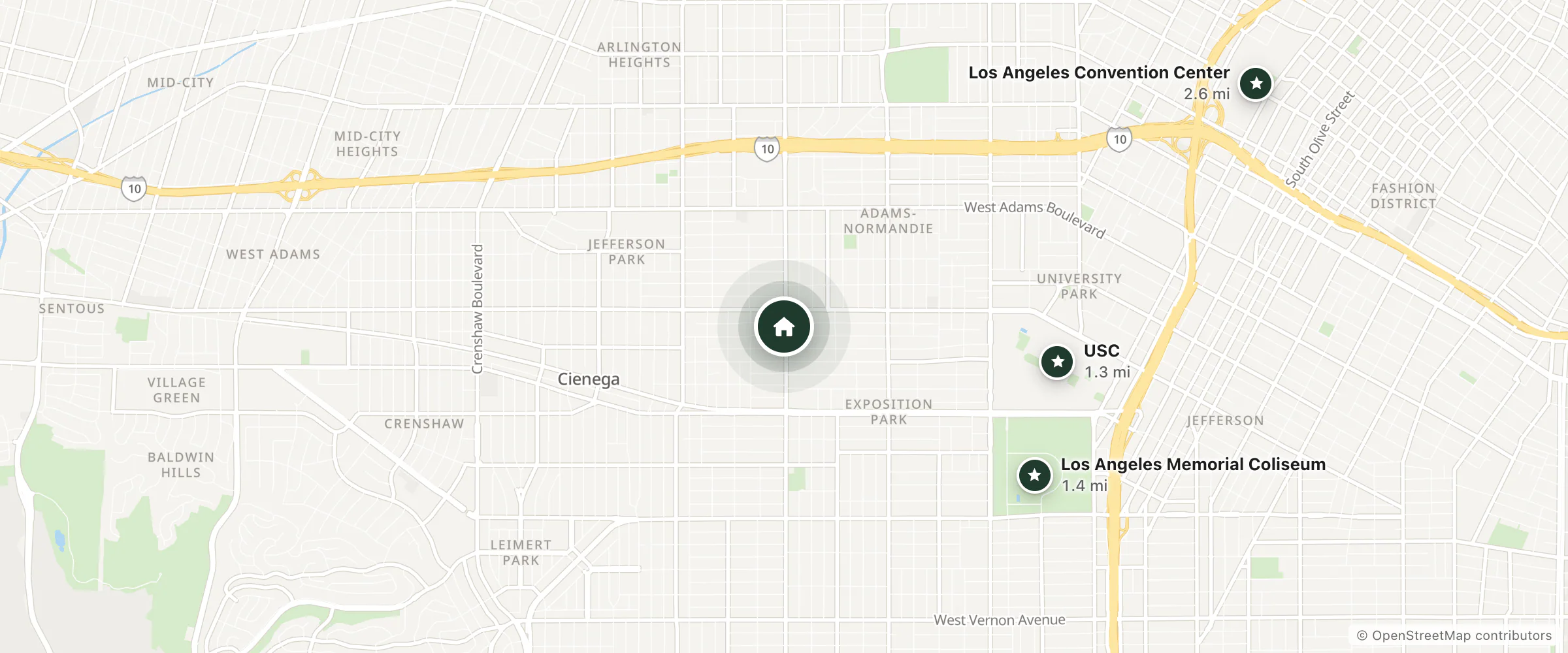 Map of Ec Motel and nearby USC, Los Angeles Memorial Coliseum and Los Angeles Convention Center