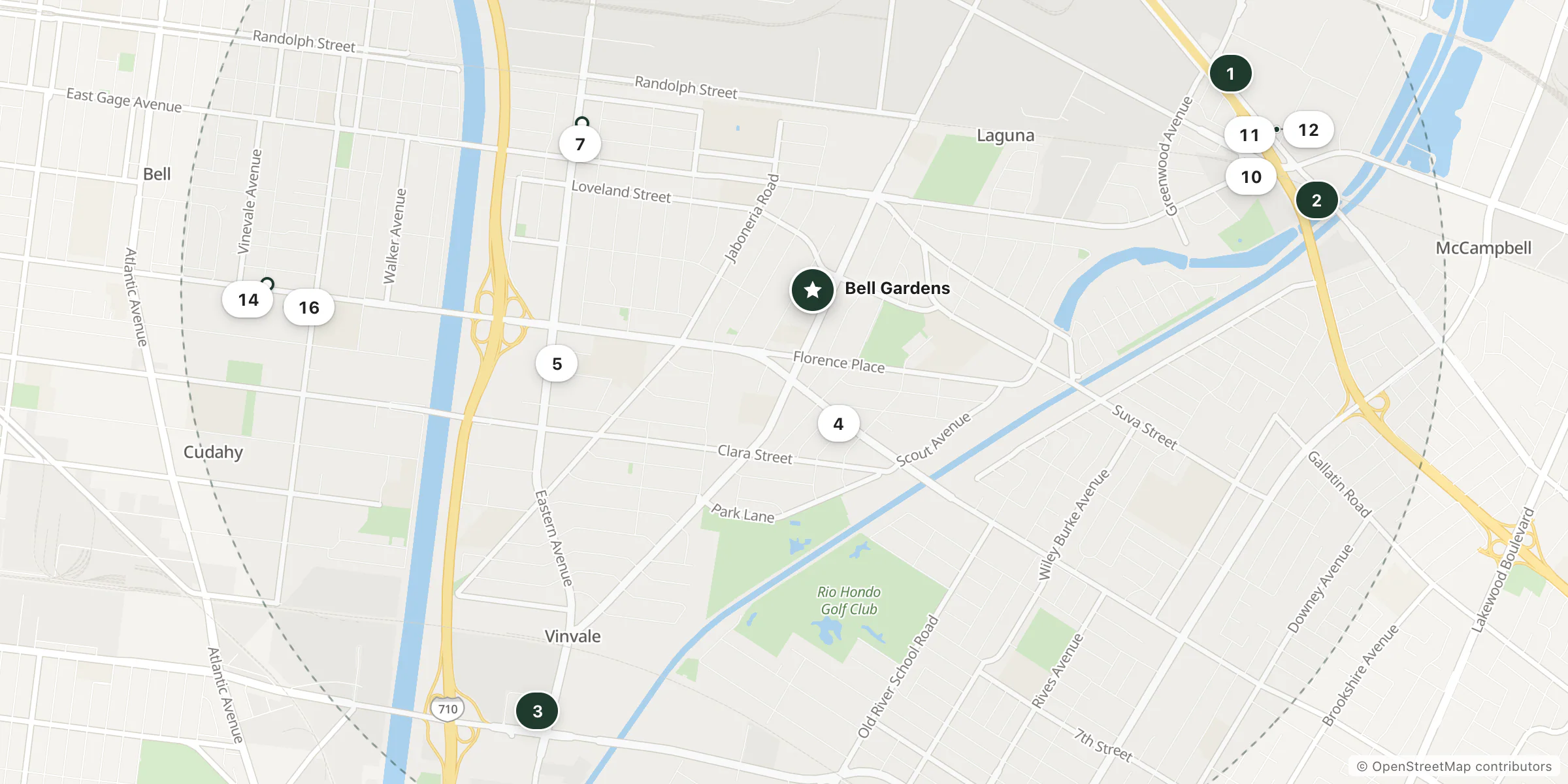 Map of hotels near Bell Gardens