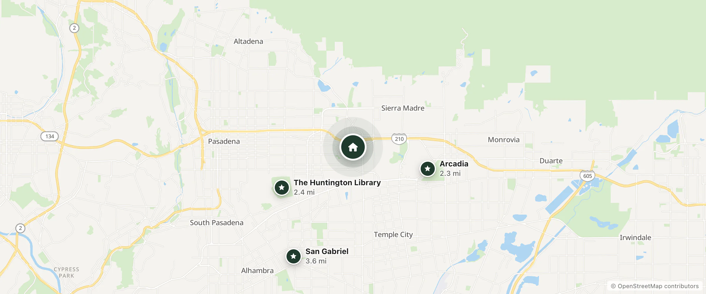 Map of Ramada Inn and nearby Arcadia, The Huntington Library and San Gabriel
