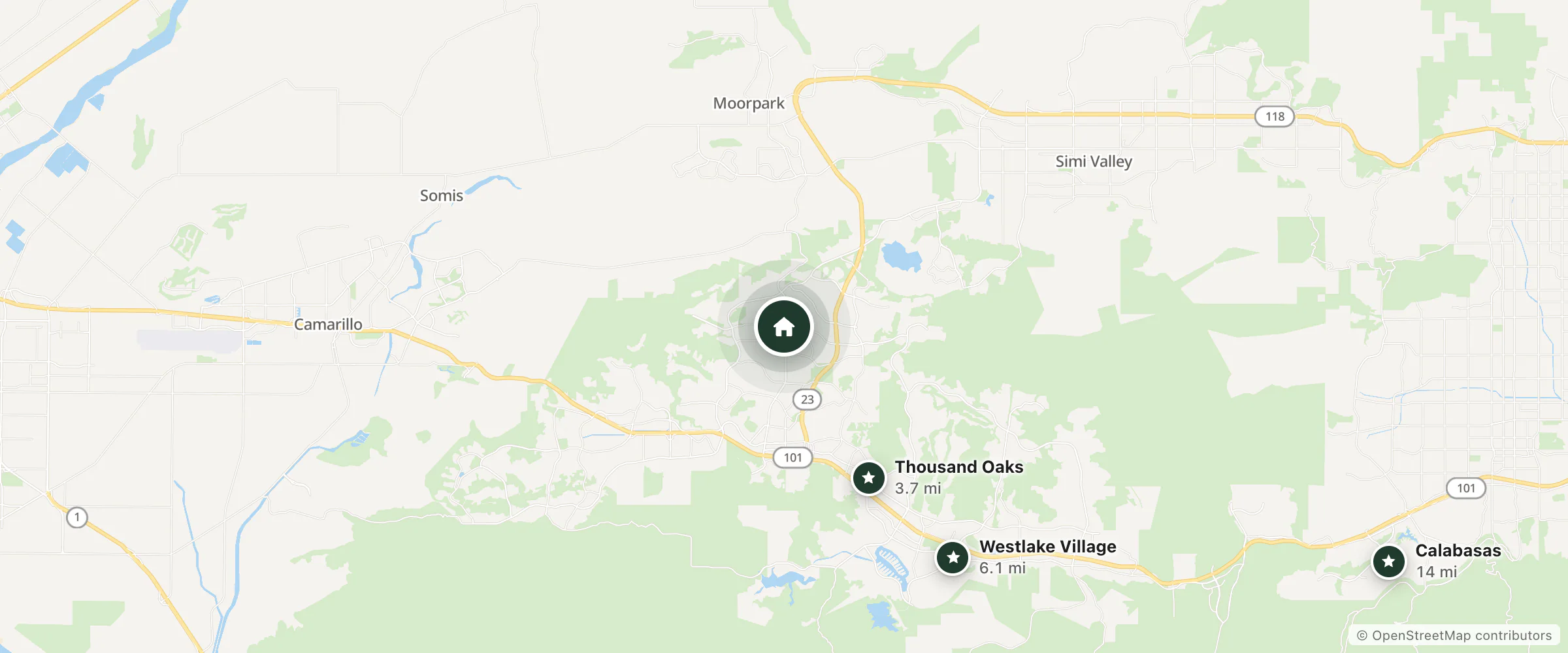 Map of Circus Hostel and nearby Thousand Oaks, Westlake Village and Calabasas