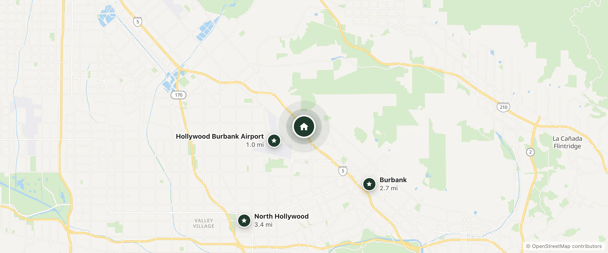 Map of Hampton Inn and Suites Los Angeles Burbank Airport and nearby Hollywood Burbank Airport, Burbank and North Hollywood